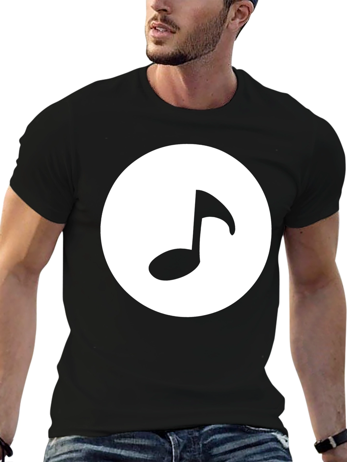 Music Note Graphic Tee - Black Cotton T-Shirt