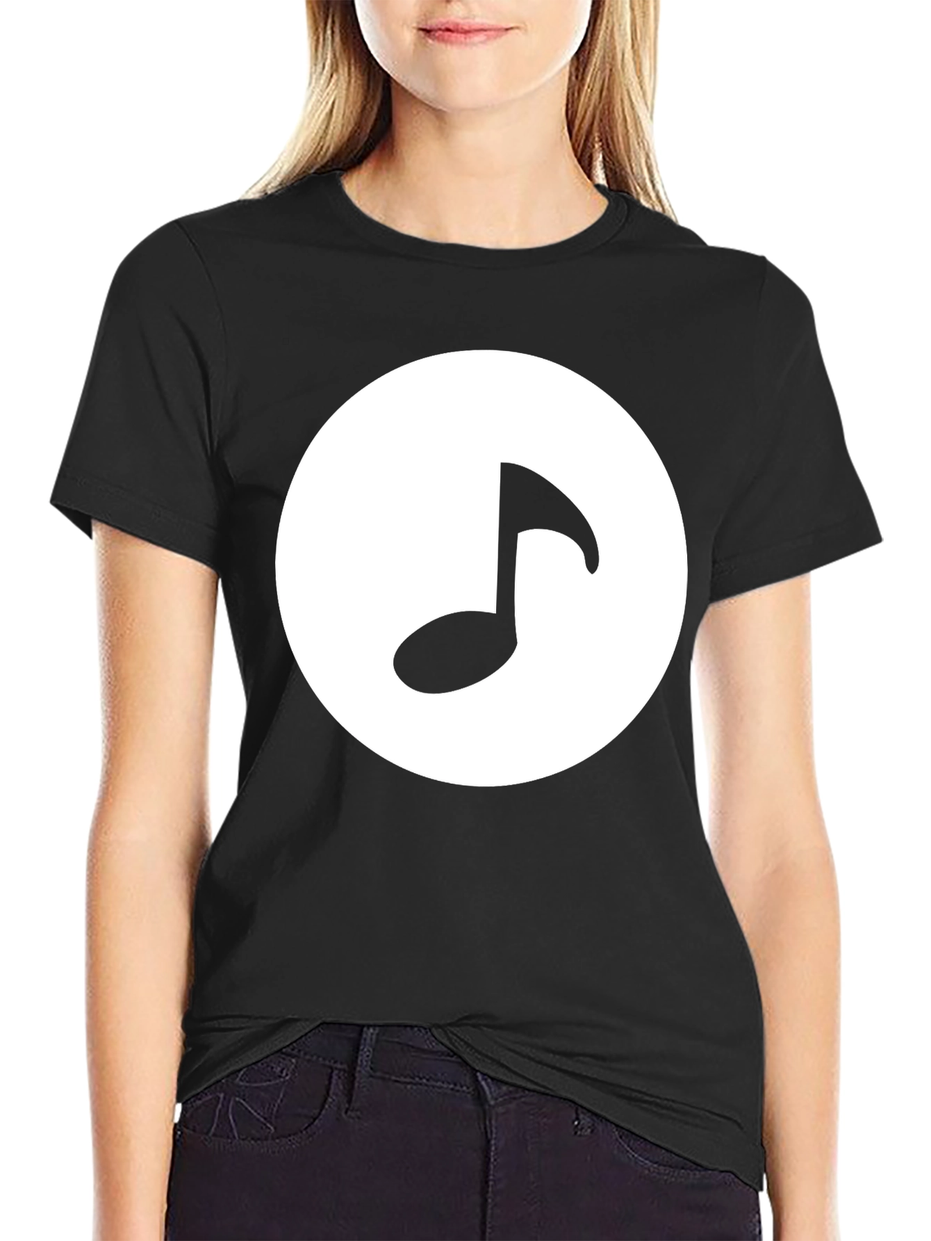 Music Note Graphic Tee - Black Cotton T-Shirt