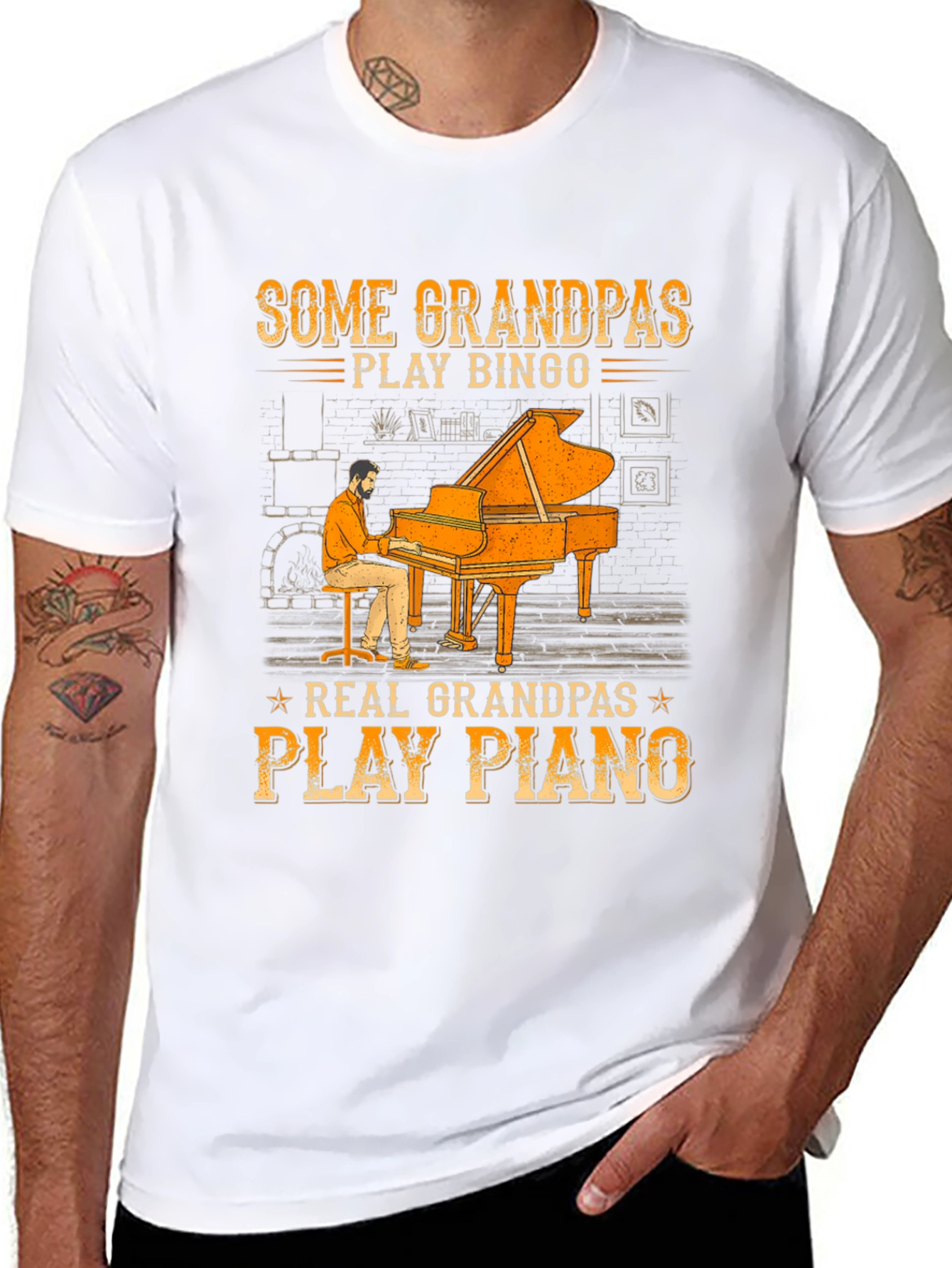 Grandpa Piano Player Graphic Tee - Cool Grandparent Gift