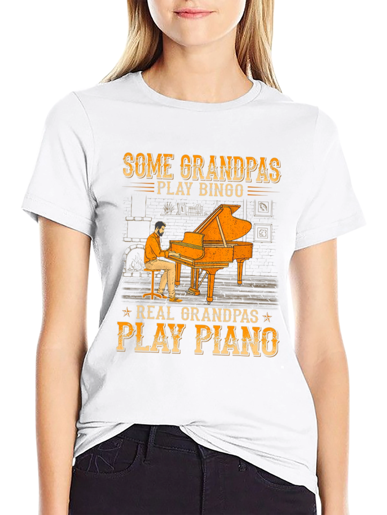 Grandpa Piano Player Graphic Tee - Cool Grandparent Gift