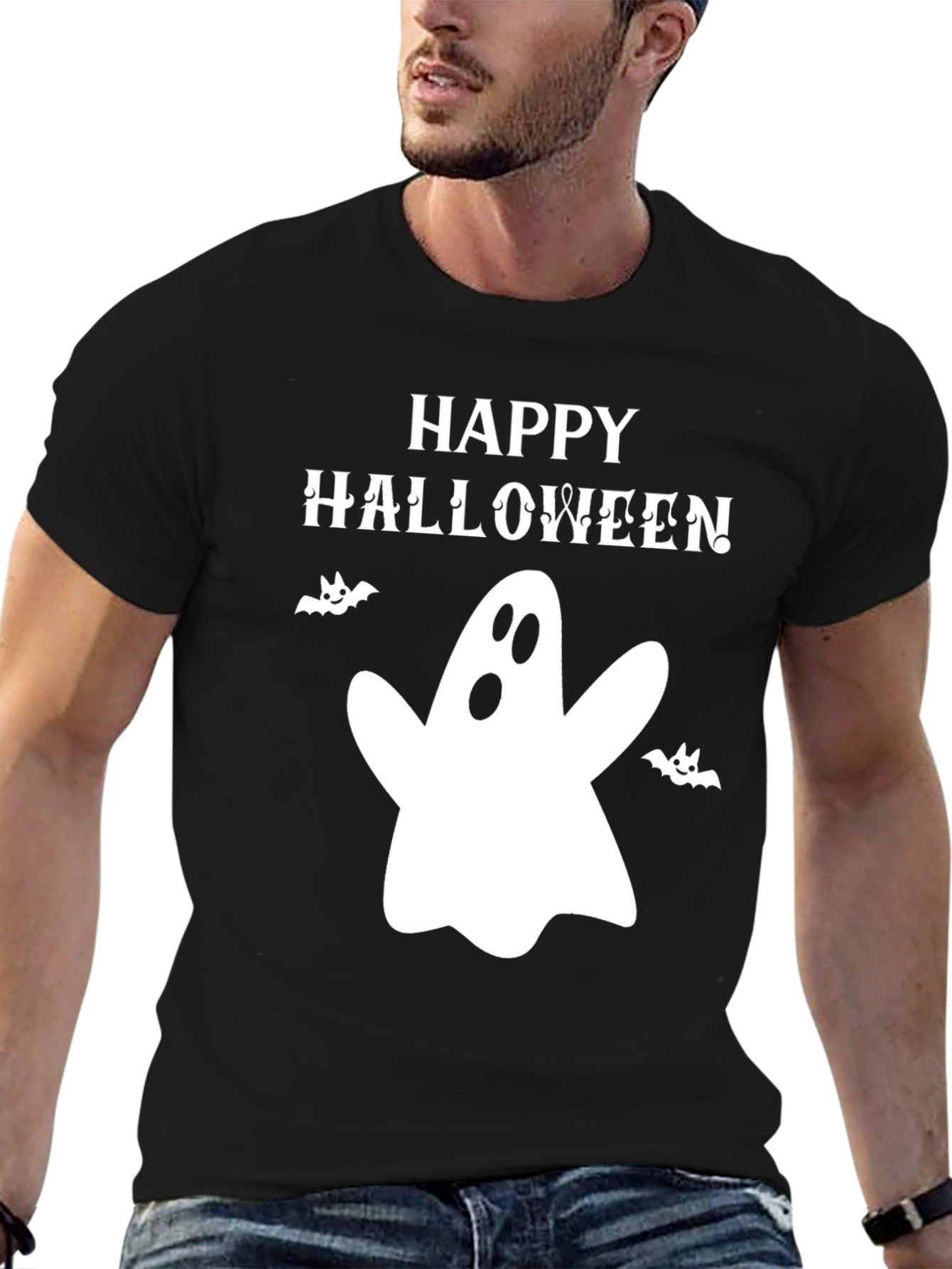 Happy Halloween Ghost Graphic T-Shirt - Spooky Season Apparel