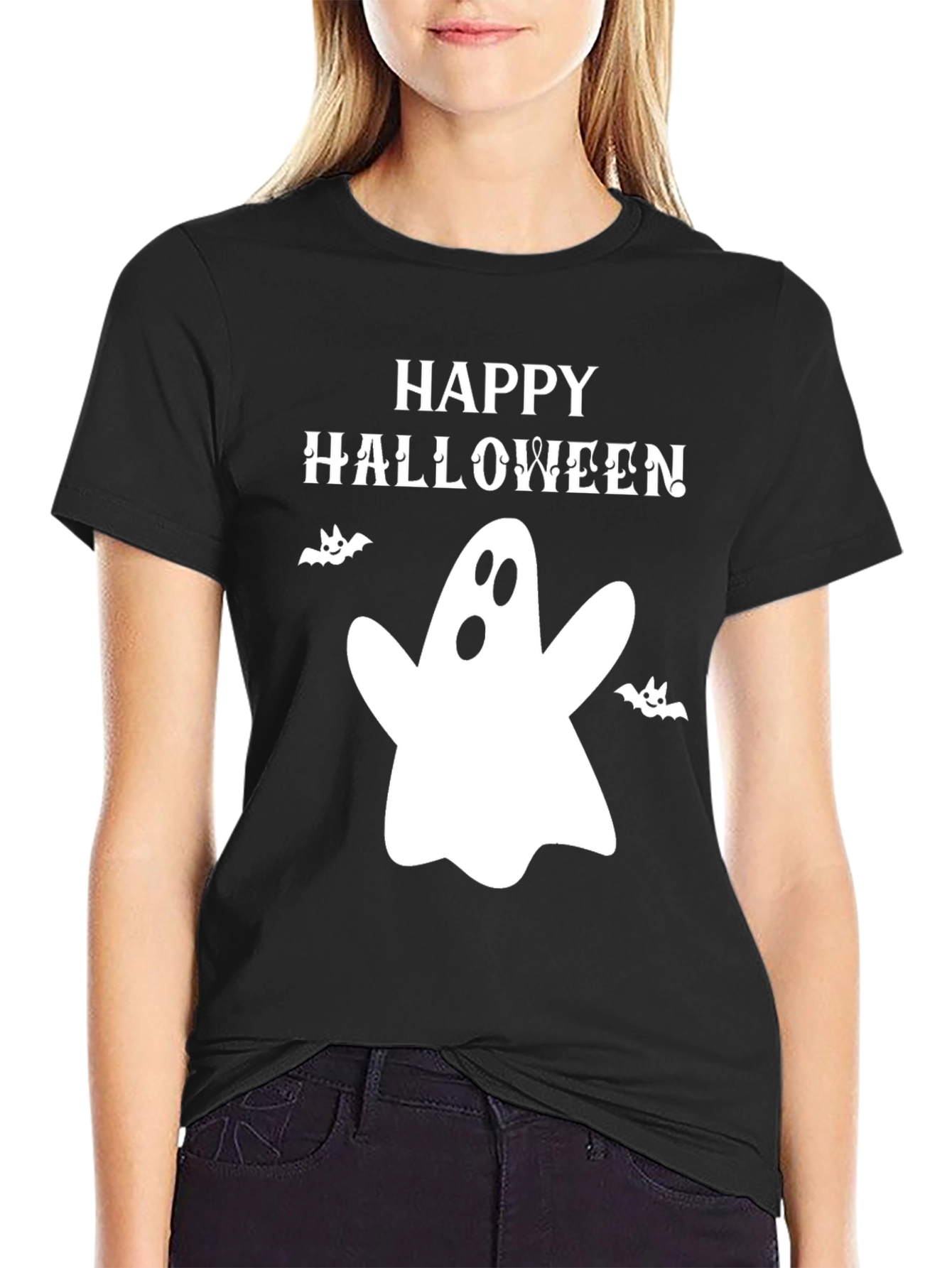 Happy Halloween Ghost Graphic T-Shirt - Spooky Season Apparel
