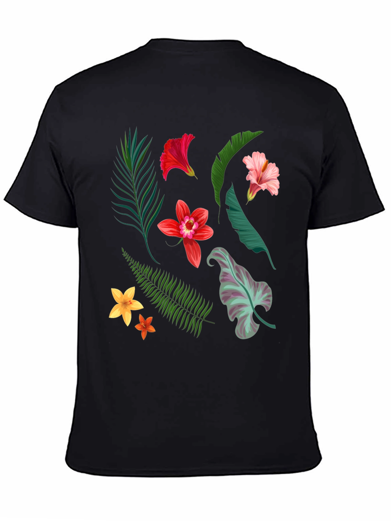 Tropical Floral Print Black T-Shirt