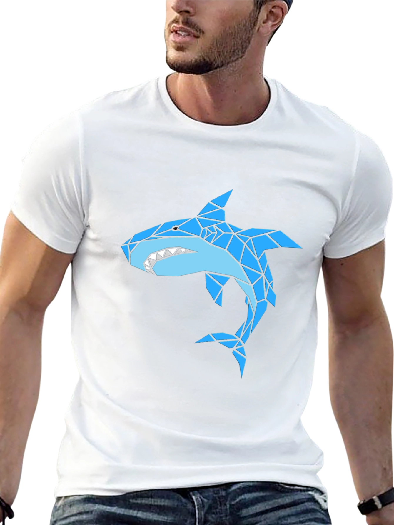 Geometric Shark Graphic Black T-Shirt