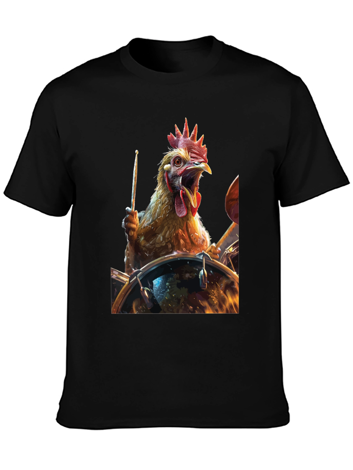 Drummer Chicken T-Shirt - Black Cotton Tee