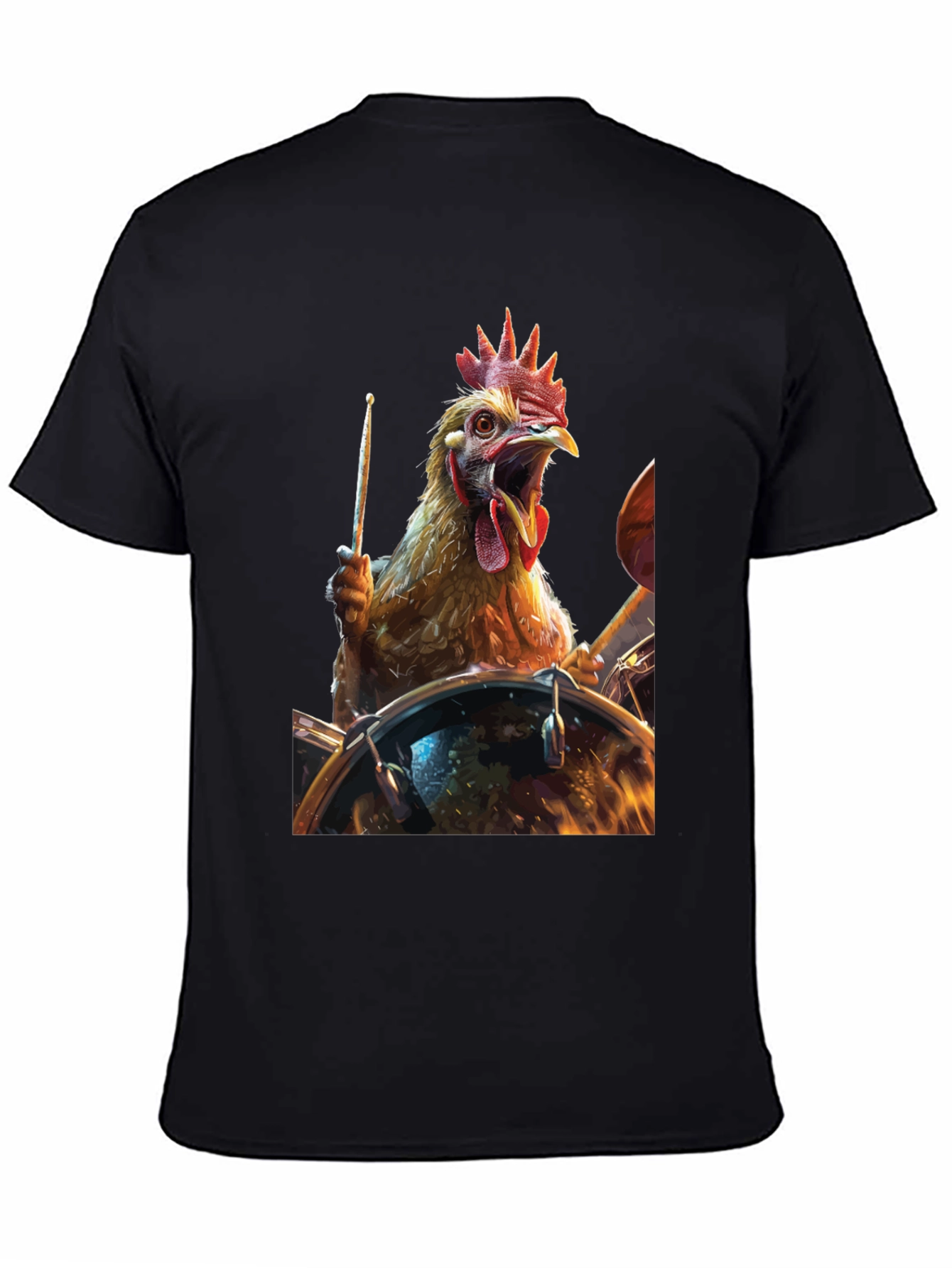 Drummer Chicken T-Shirt - Black Cotton Tee