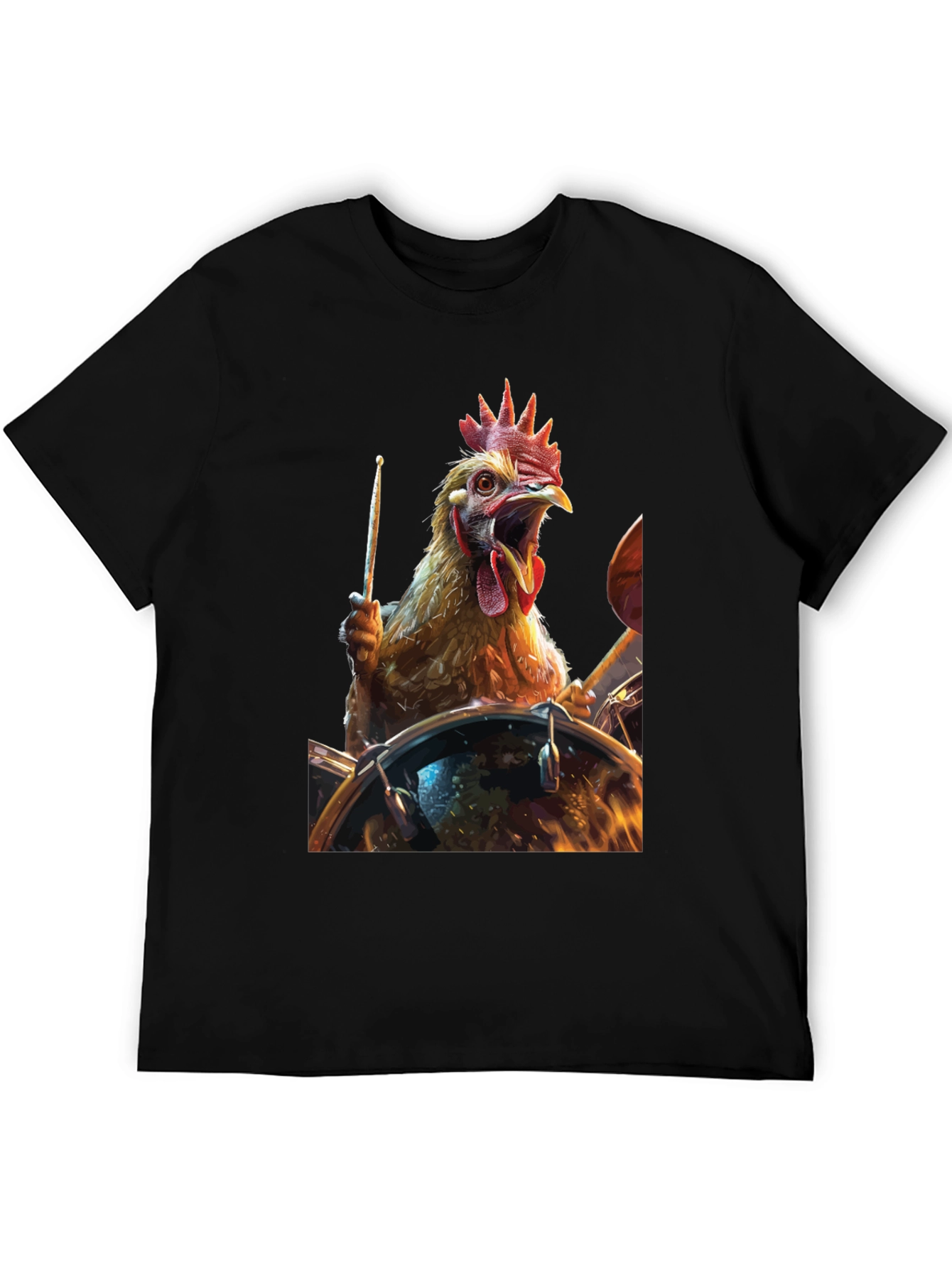 Drummer Chicken T-Shirt - Black Cotton Tee