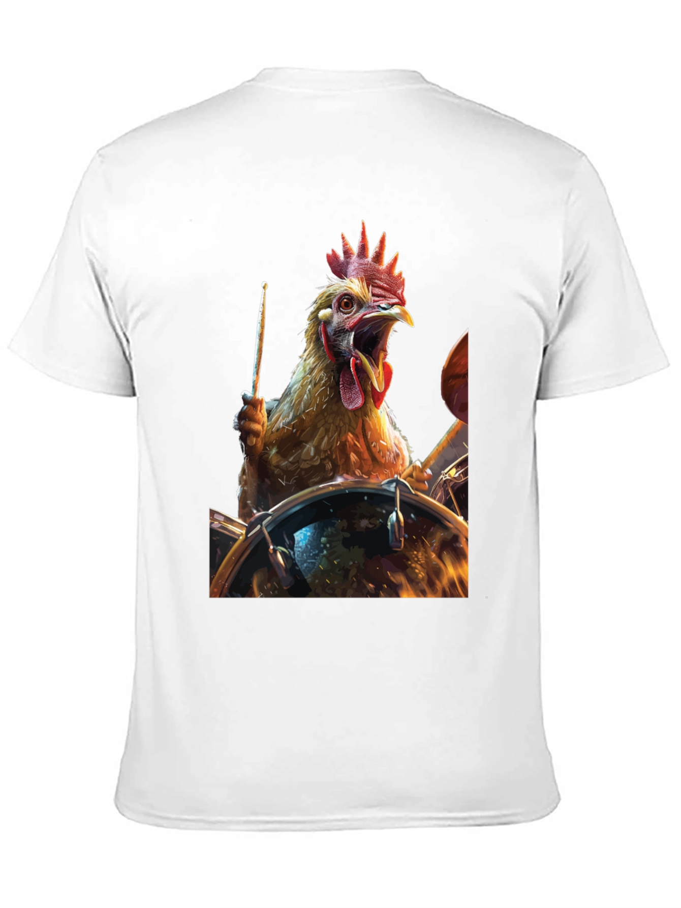 Drummer Chicken T-Shirt - Black Cotton Tee