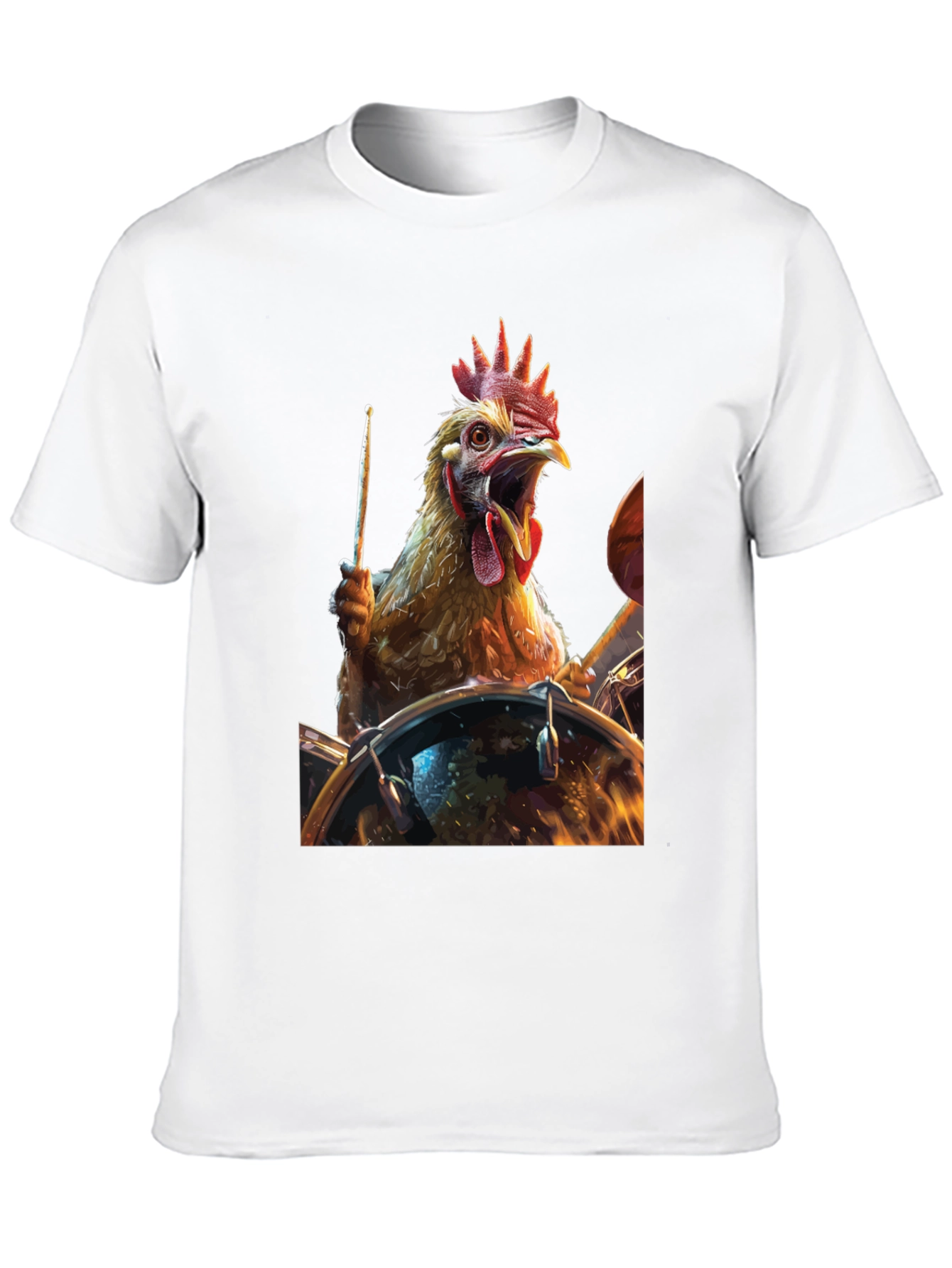 Drummer Chicken T-Shirt - Black Cotton Tee