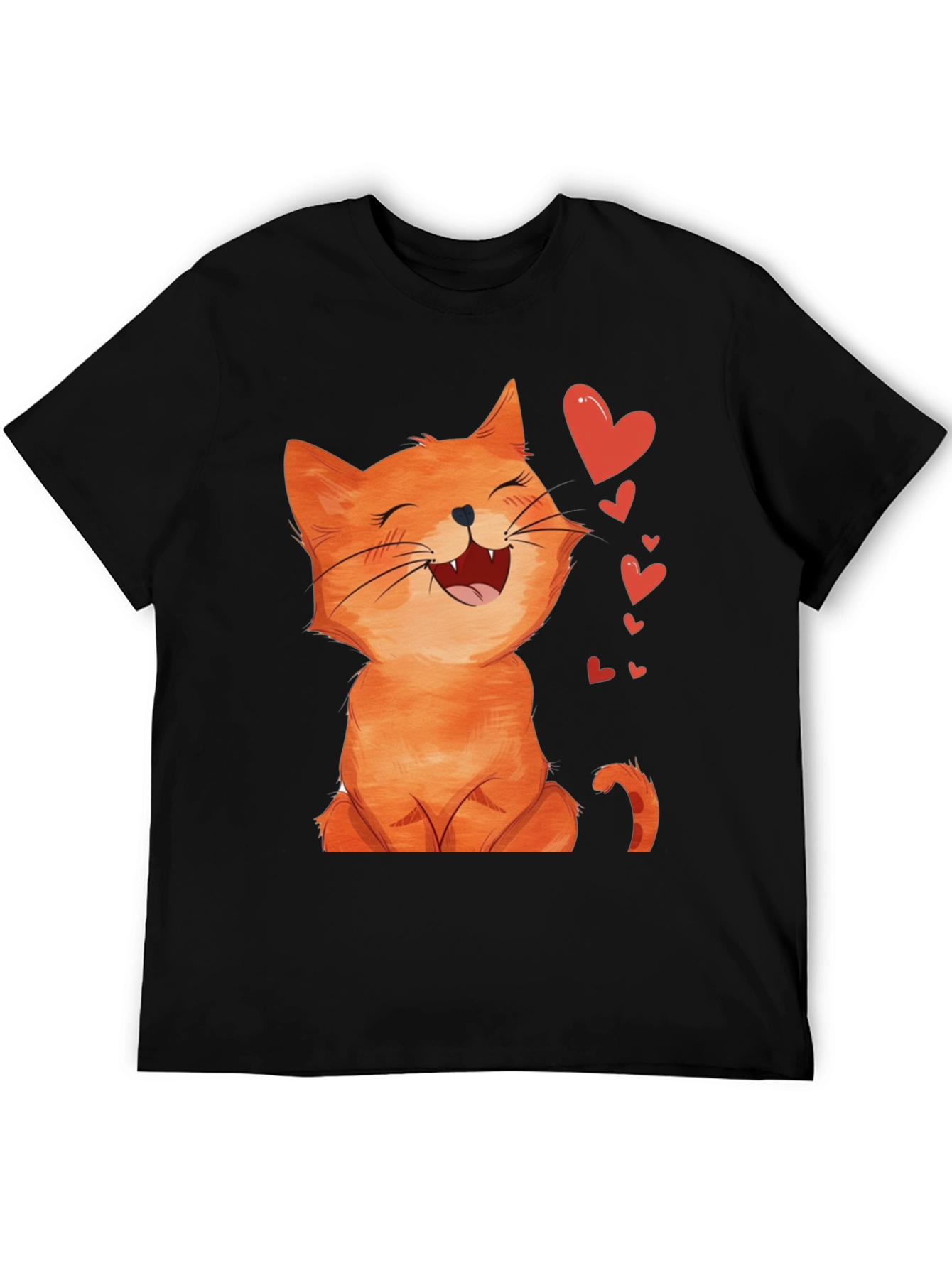 Cute Cartoon Cat Black T-Shirt