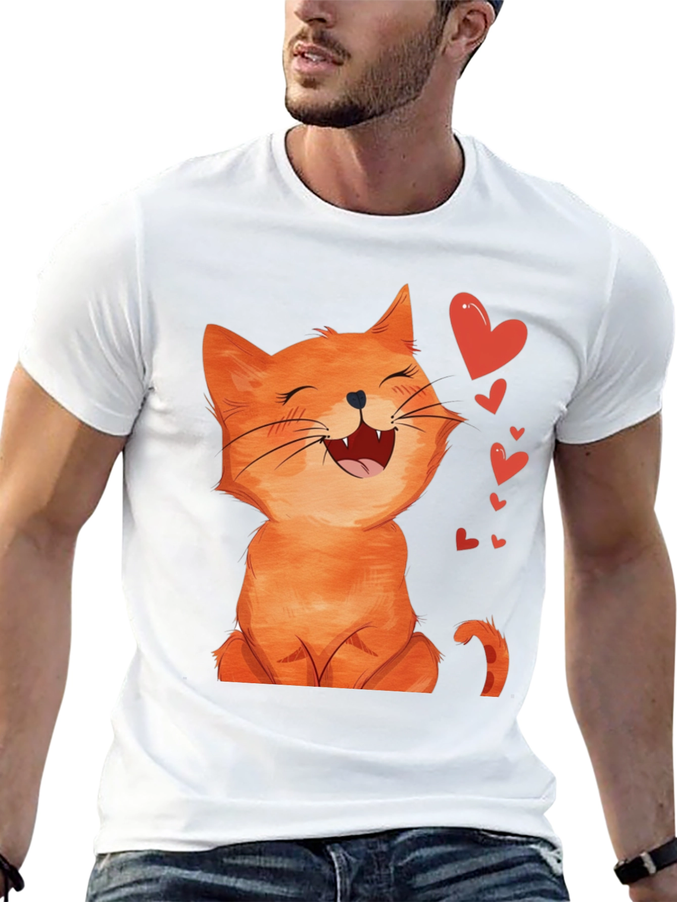 Cute Cartoon Cat Black T-Shirt