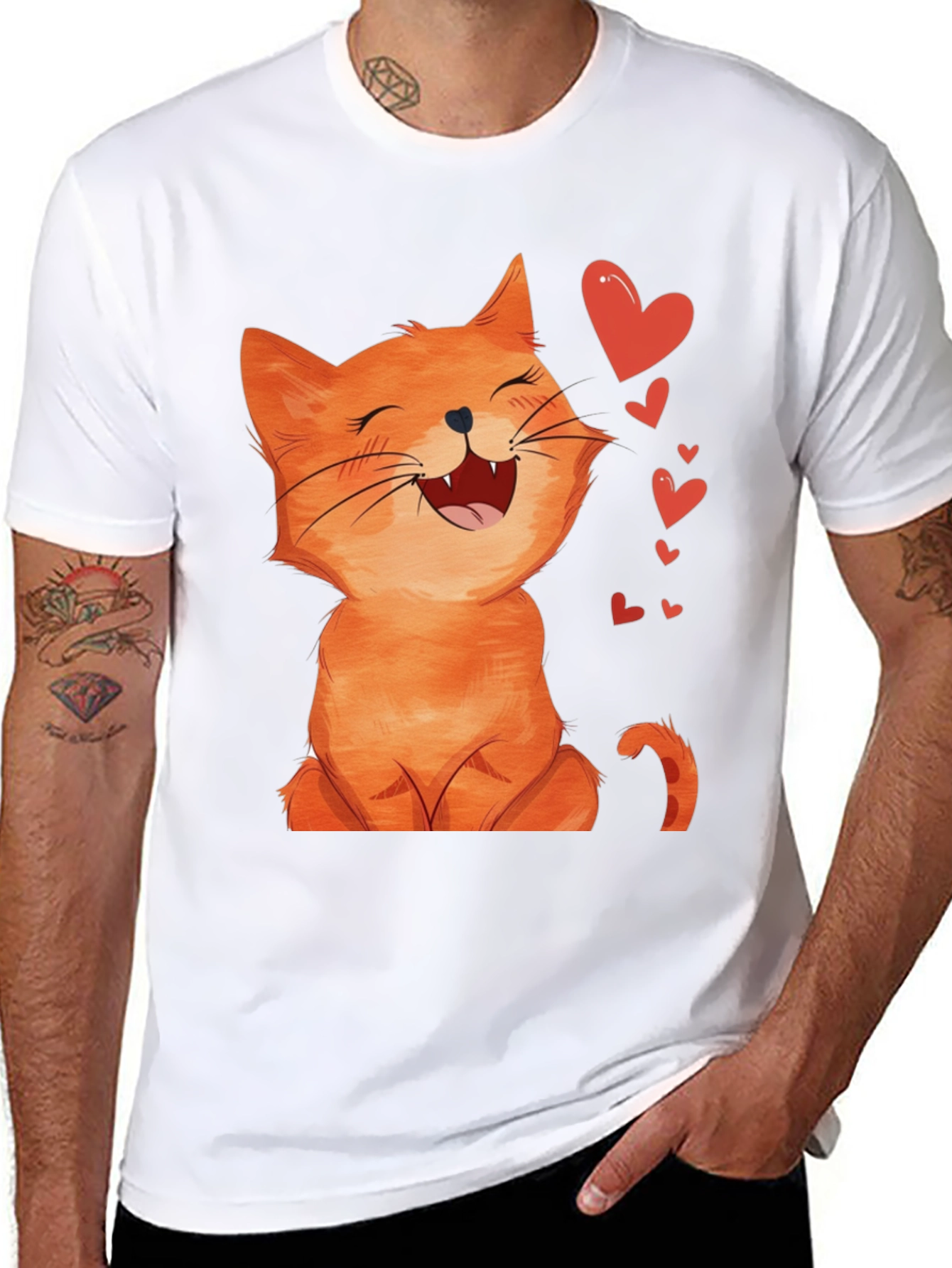 Cute Cartoon Cat Black T-Shirt