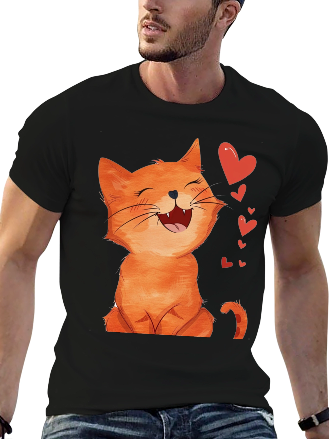 Cute Cartoon Cat Black T-Shirt