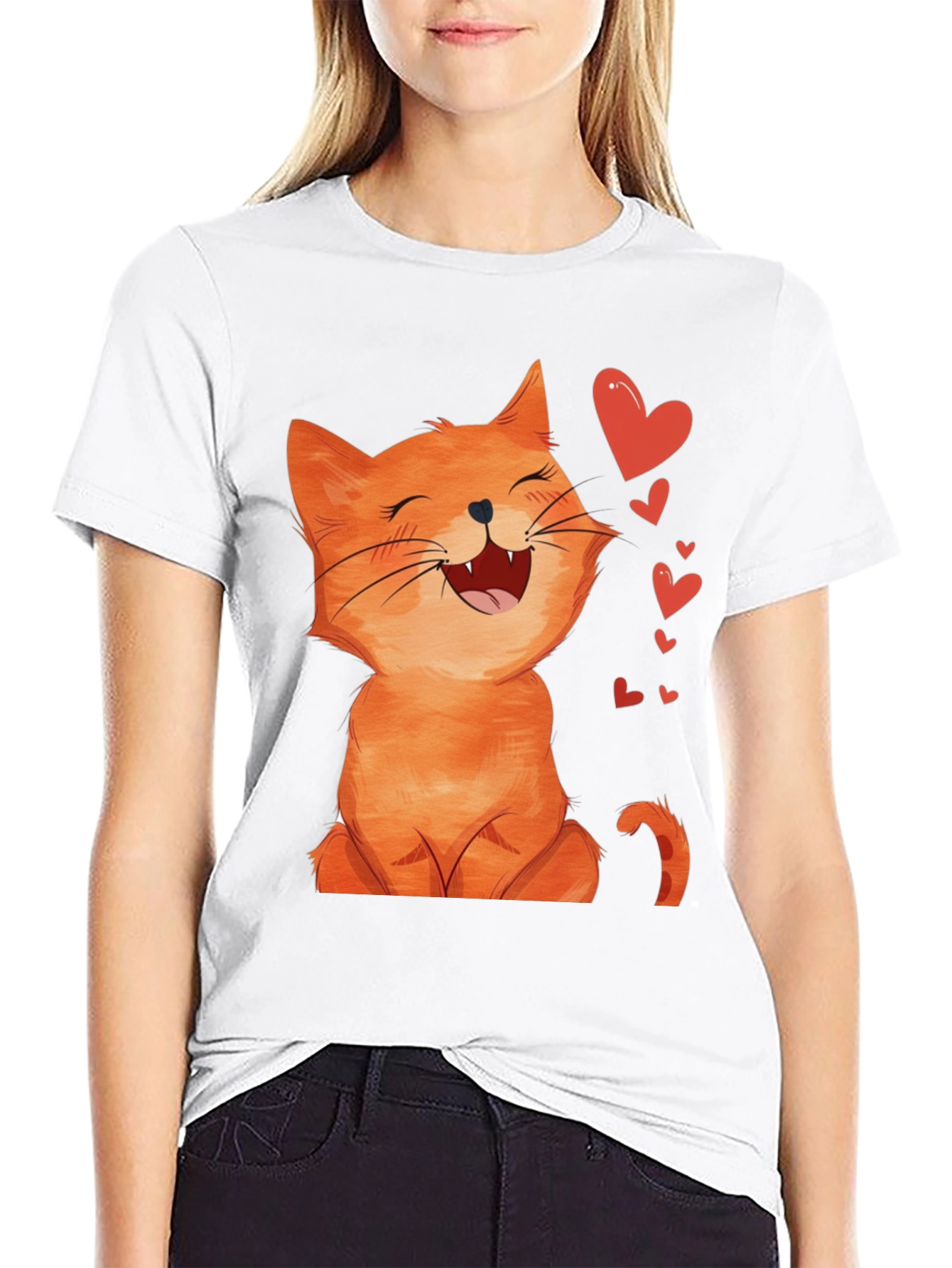 Cute Cartoon Cat Black T-Shirt
