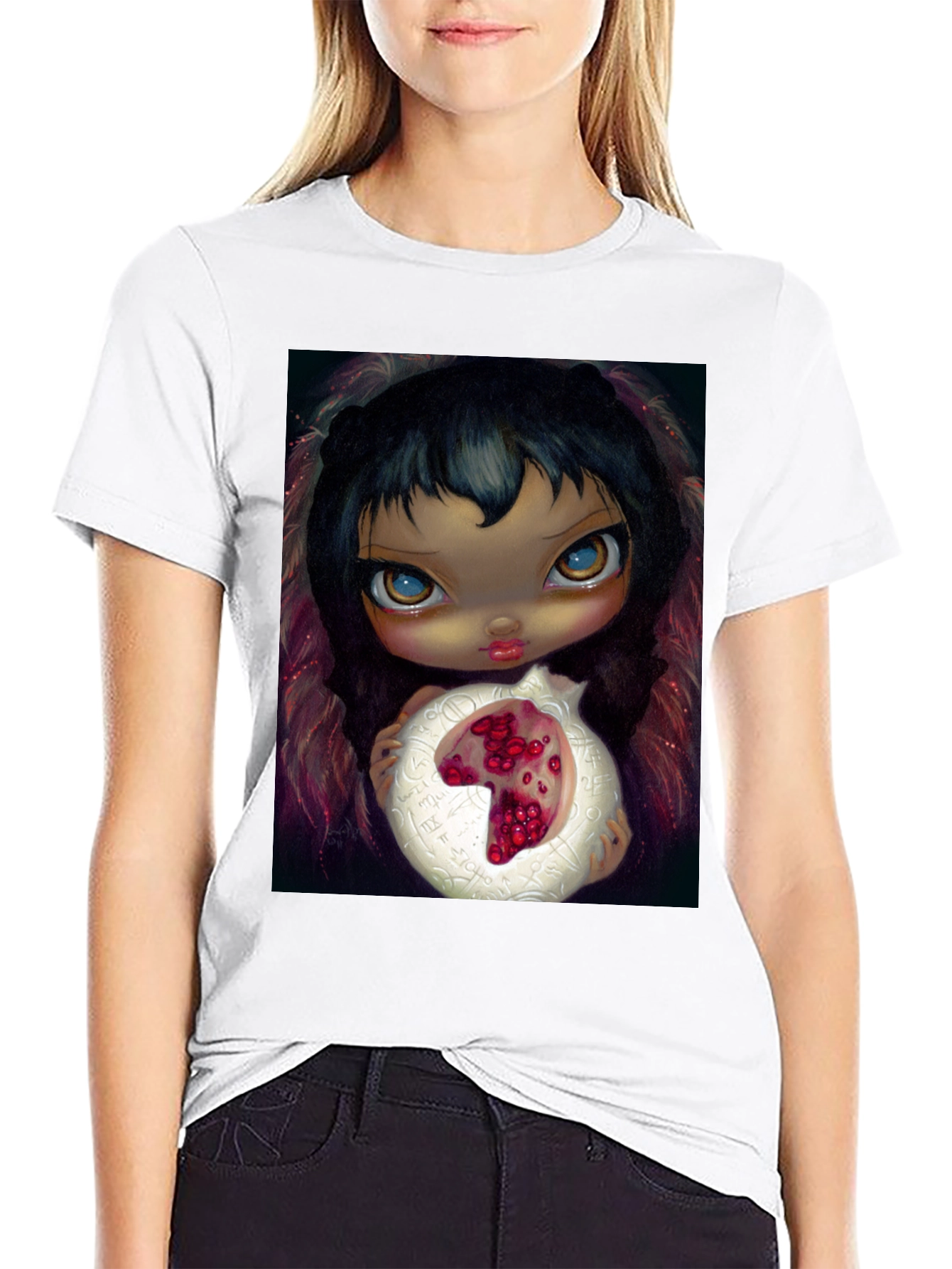 Artistic Graphic T-Shirt - Girl with Pomegranate