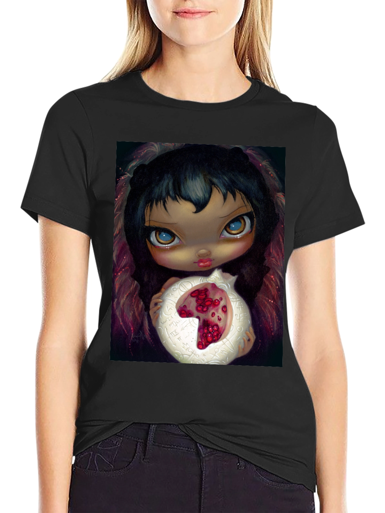 Artistic Graphic T-Shirt - Girl with Pomegranate