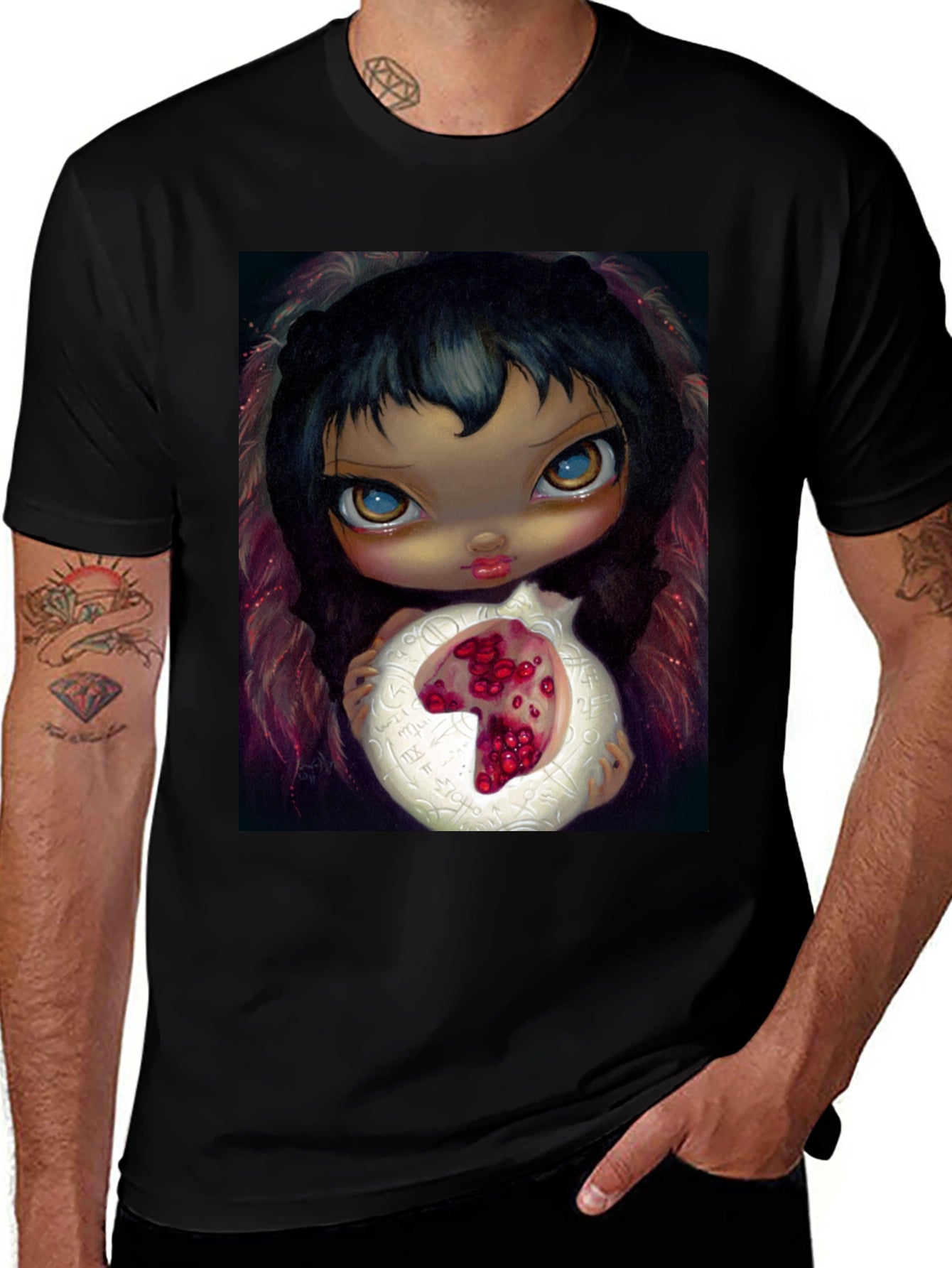 Artistic Graphic T-Shirt - Girl with Pomegranate