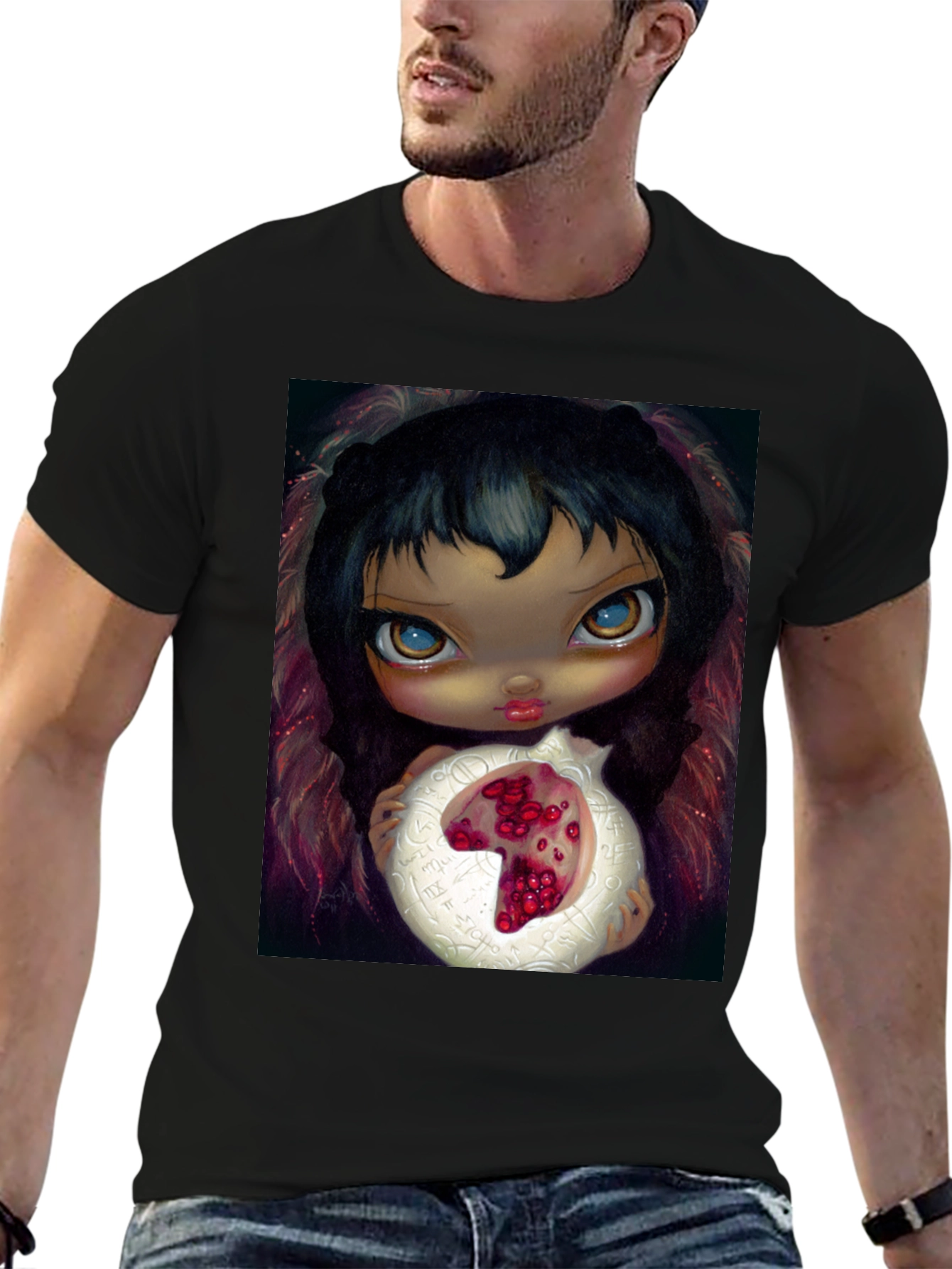 Artistic Graphic T-Shirt - Girl with Pomegranate
