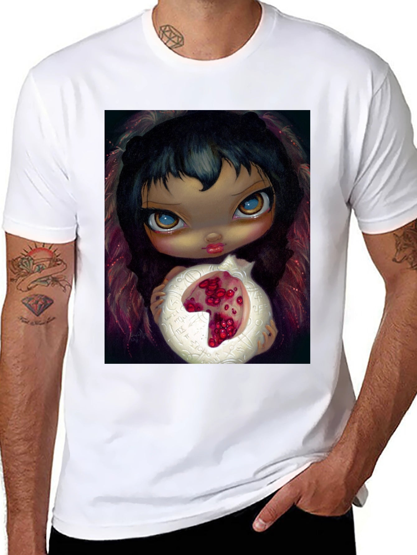 Artistic Graphic T-Shirt - Girl with Pomegranate
