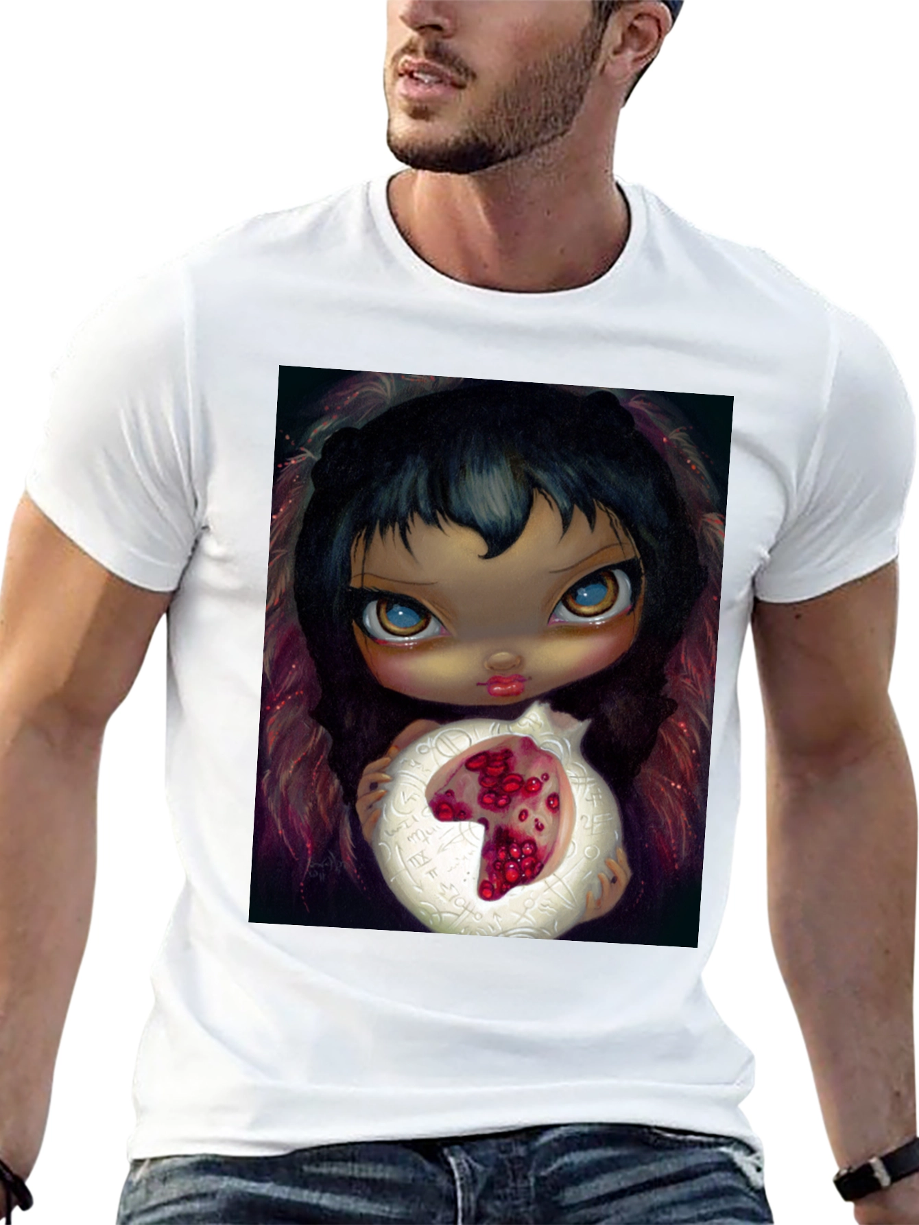 Artistic Graphic T-Shirt - Girl with Pomegranate