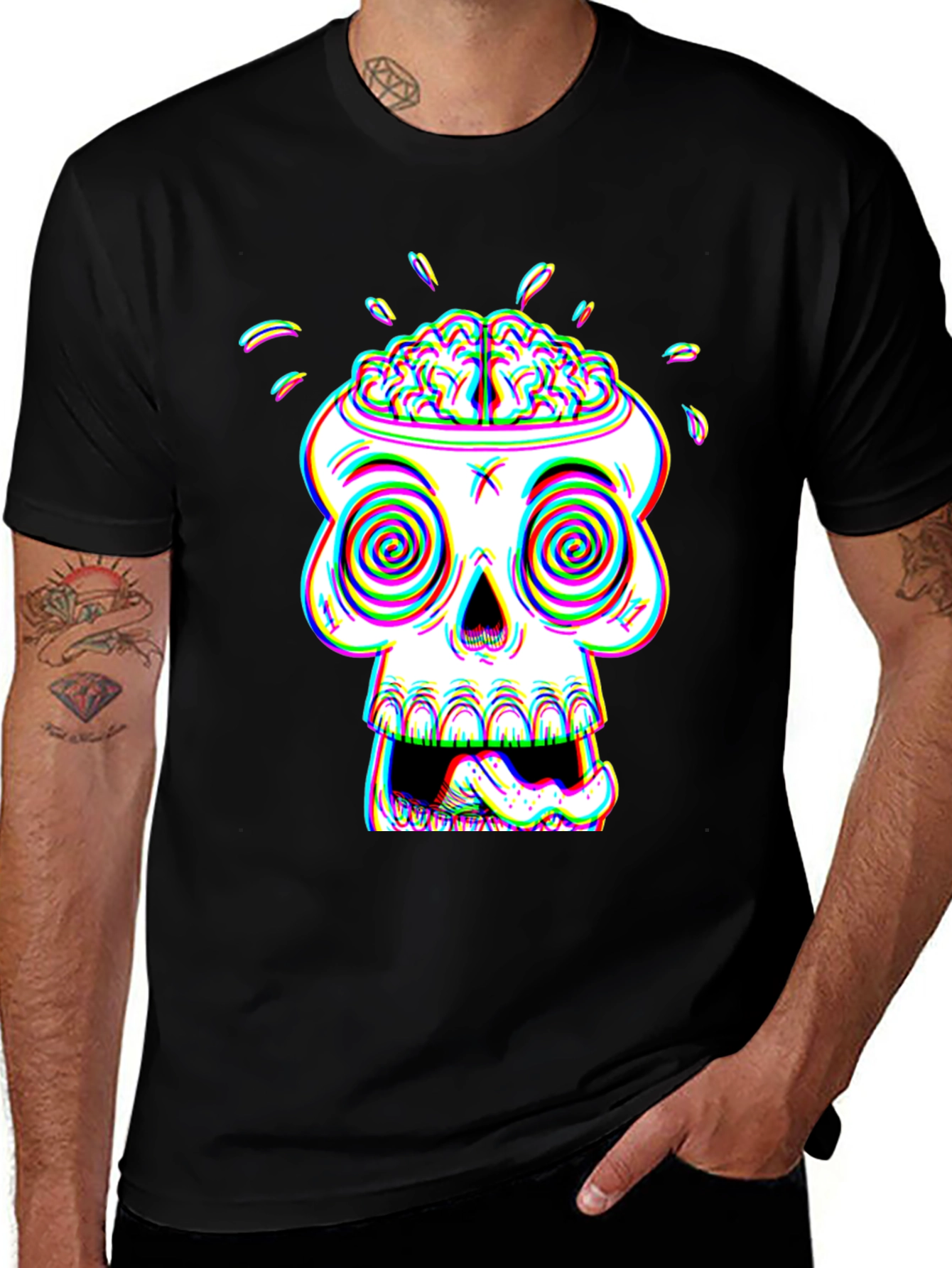 Psychedelic Skull Graphic Tee - Brain Out