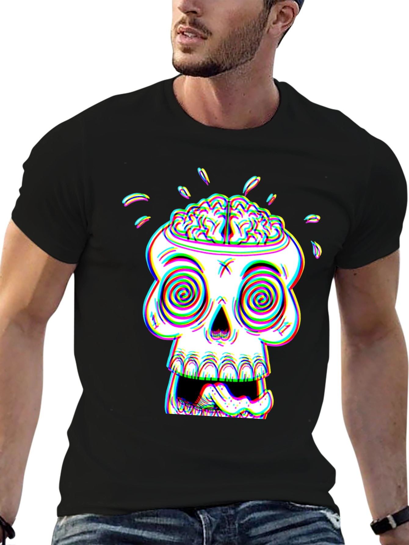 Psychedelic Skull Graphic Tee - Brain Out