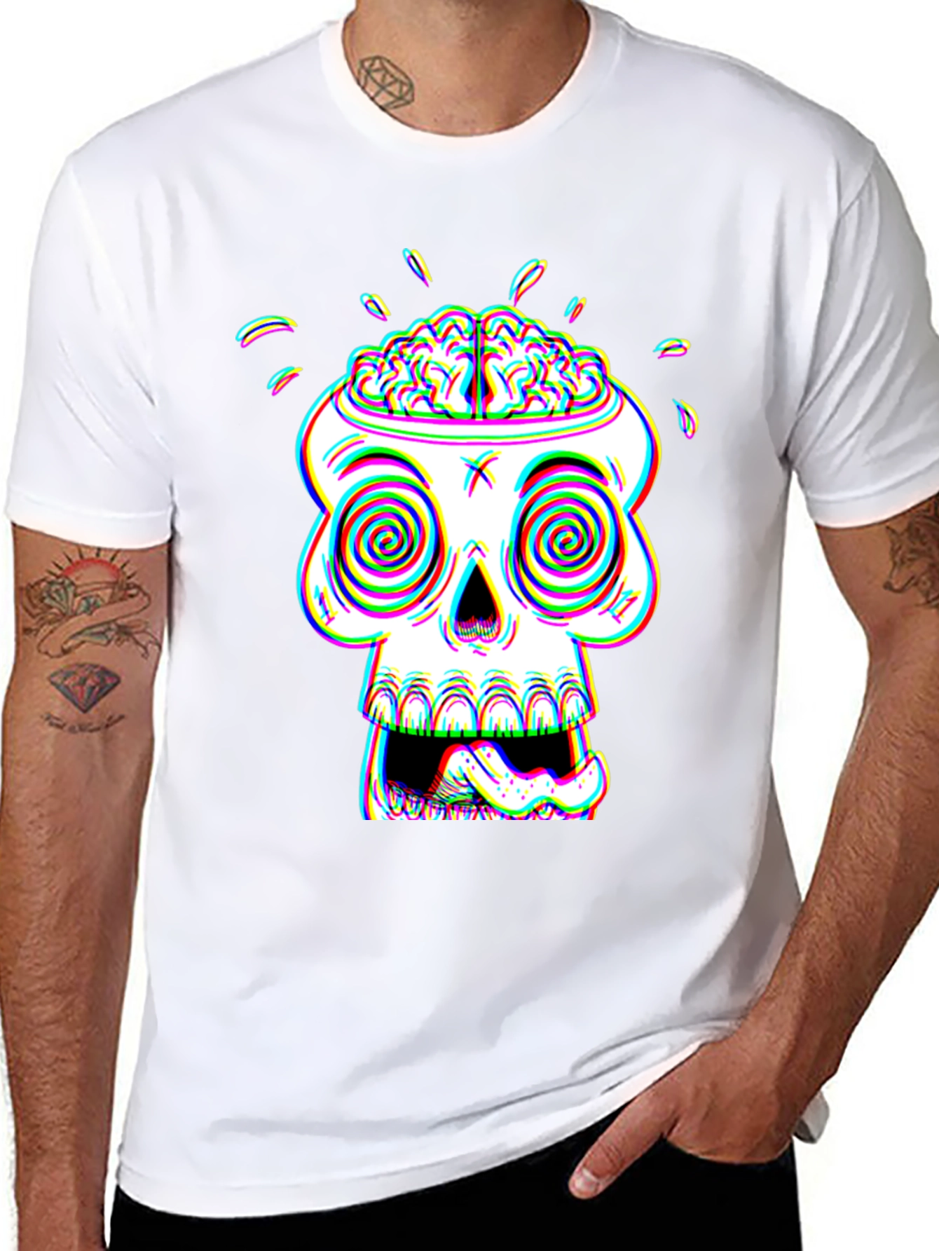 Psychedelic Skull Graphic Tee - Brain Out