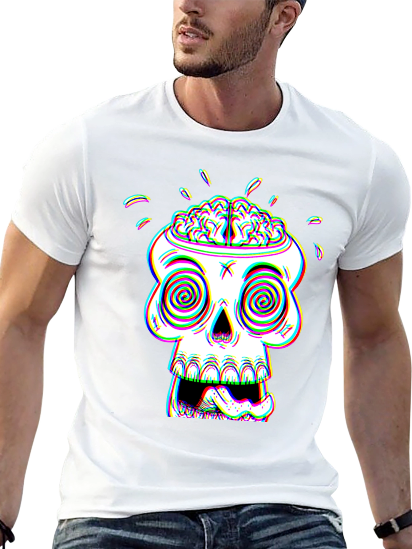 Psychedelic Skull Graphic Tee - Brain Out