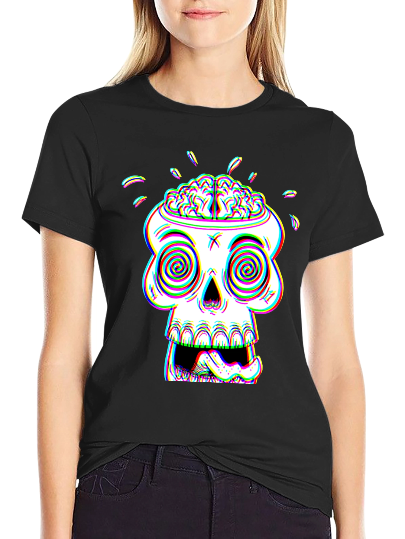 Psychedelic Skull Graphic Tee - Brain Out