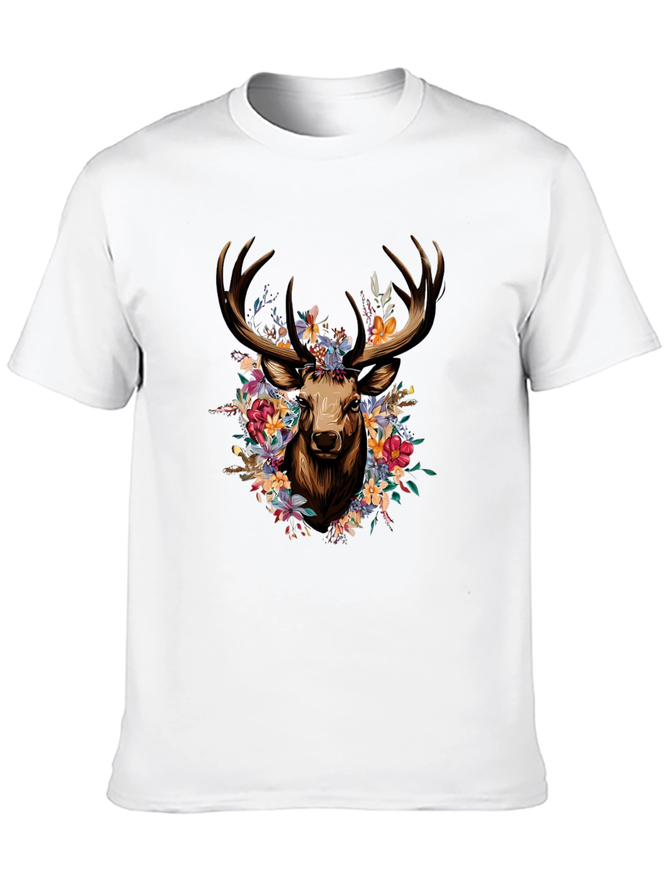 Floral Deer Graphic Tee - Stylish Black T-Shirt