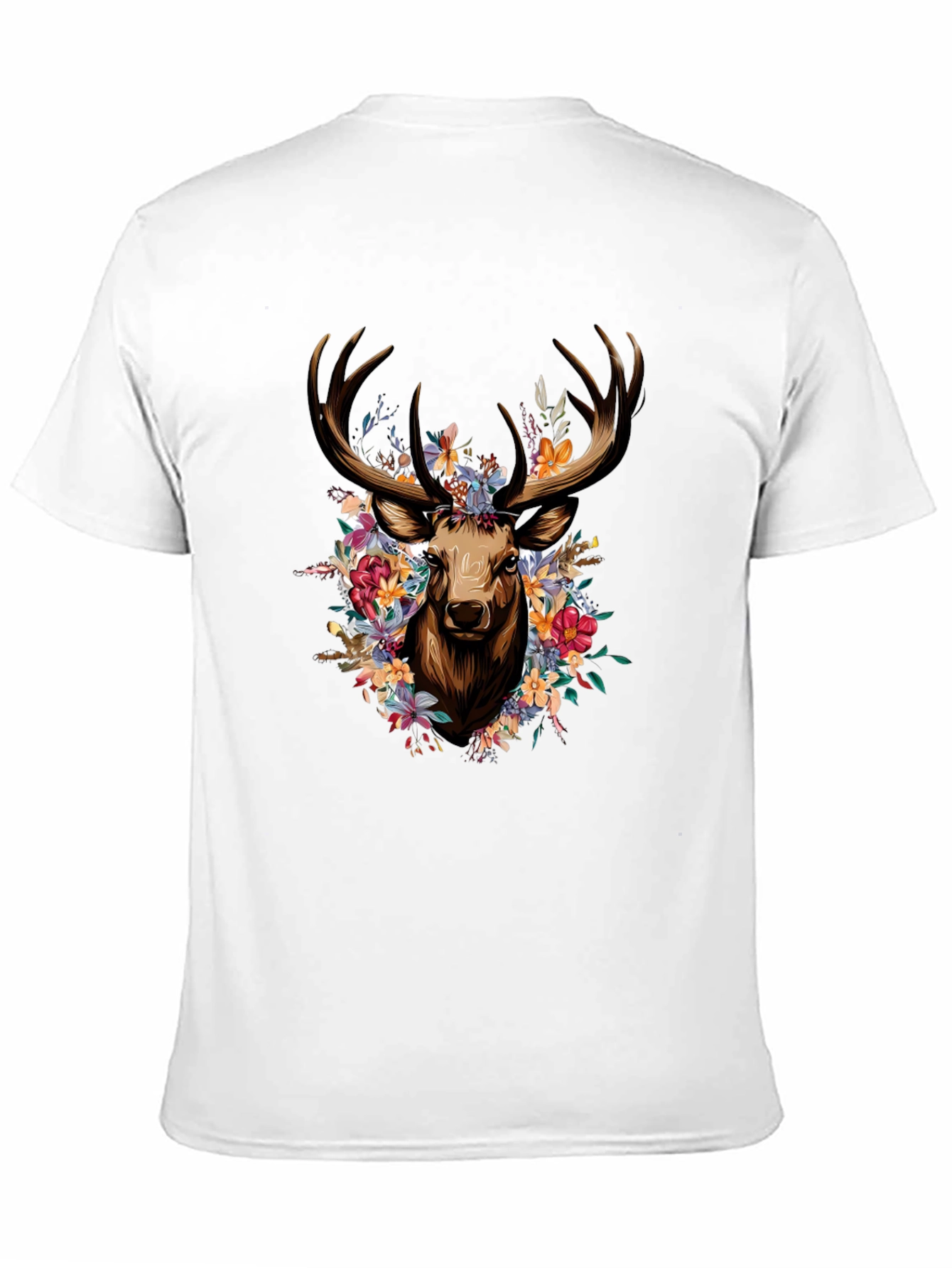 Floral Deer Graphic Tee - Stylish Black T-Shirt
