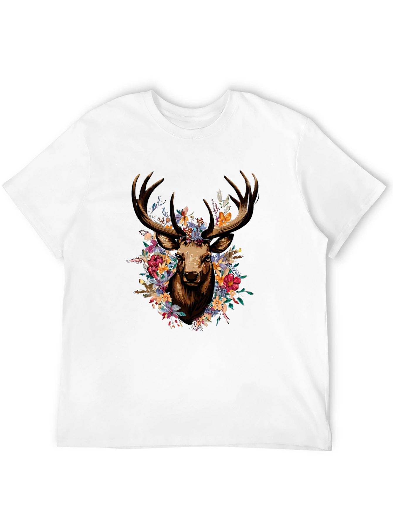 Floral Deer Graphic Tee - Stylish Black T-Shirt