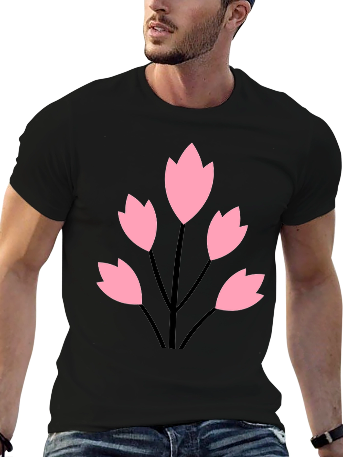 Black Tee with Floral Graphic