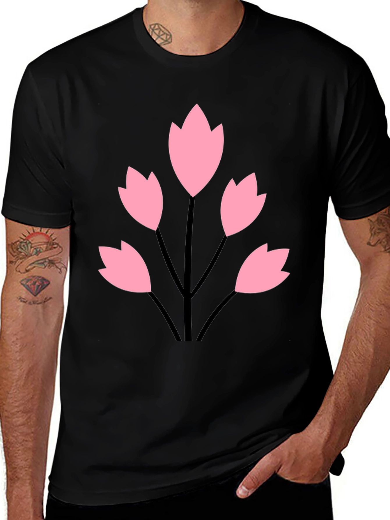 Black Tee with Floral Graphic