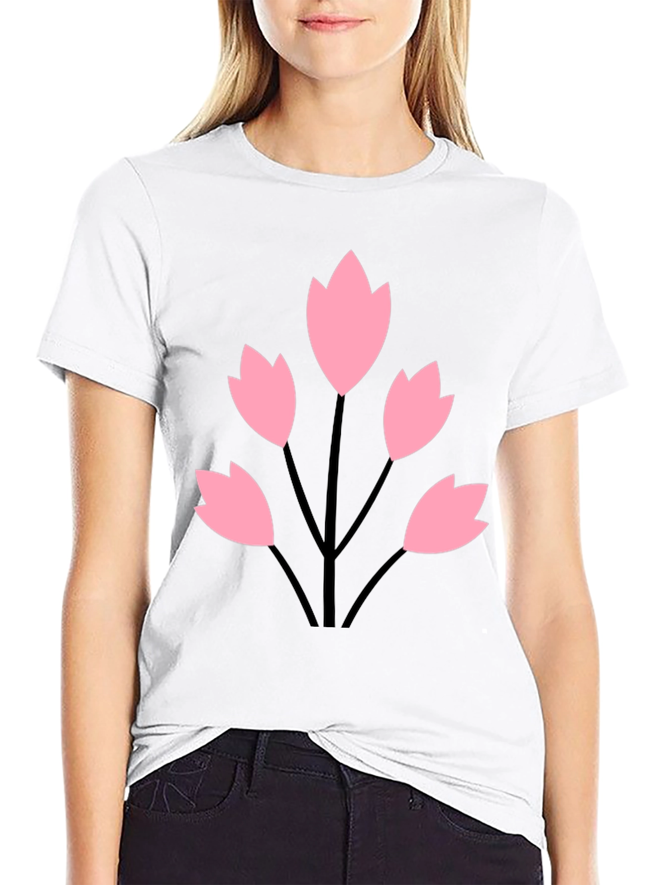 Black Tee with Floral Graphic
