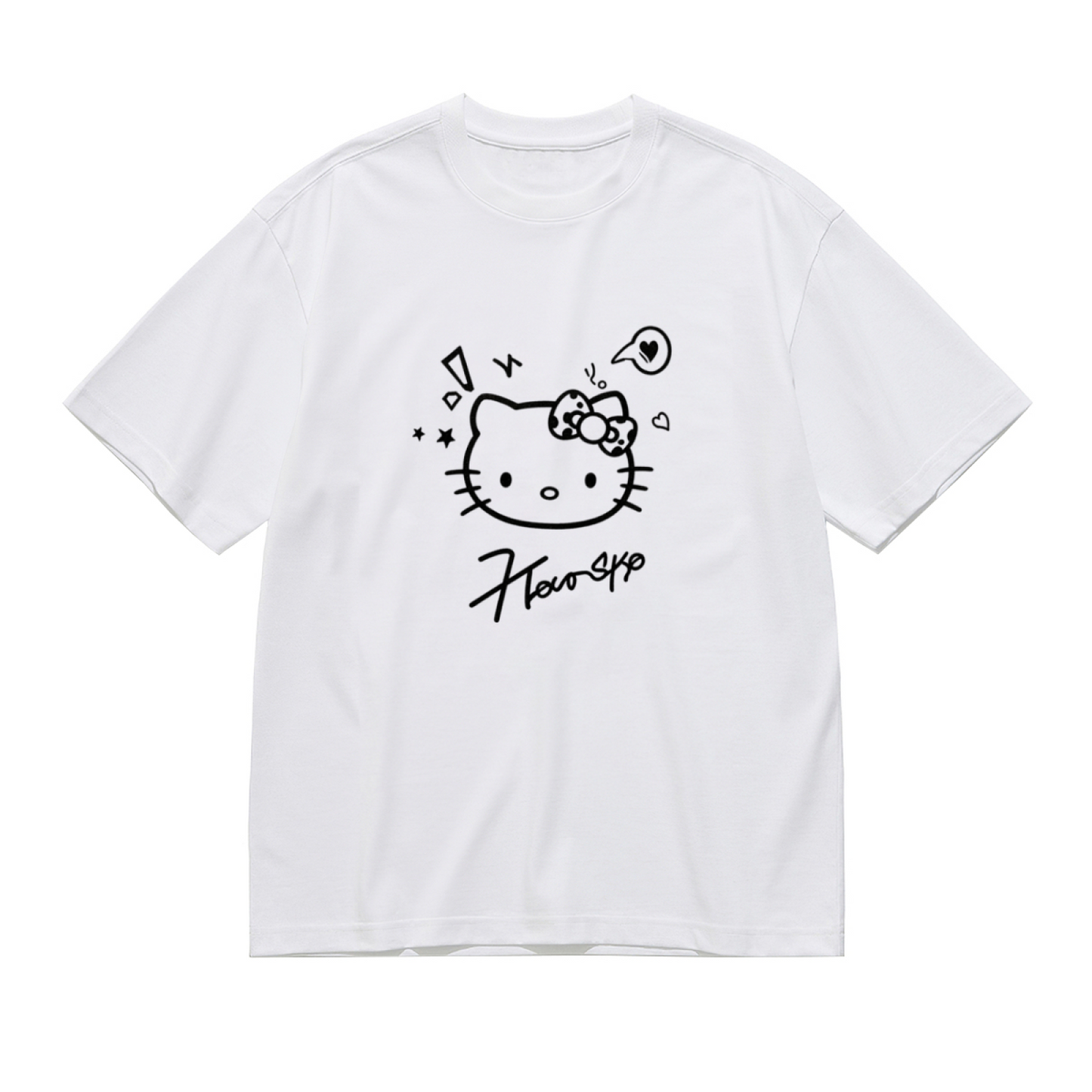 Minimal Sketch Hello Kitty Signature Art Plus?Size Women T?Shirt
