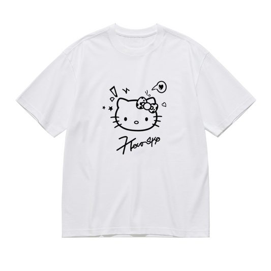 Minimal Sketch Hello Kitty Signature Art Plus?Size Women T?Shirt