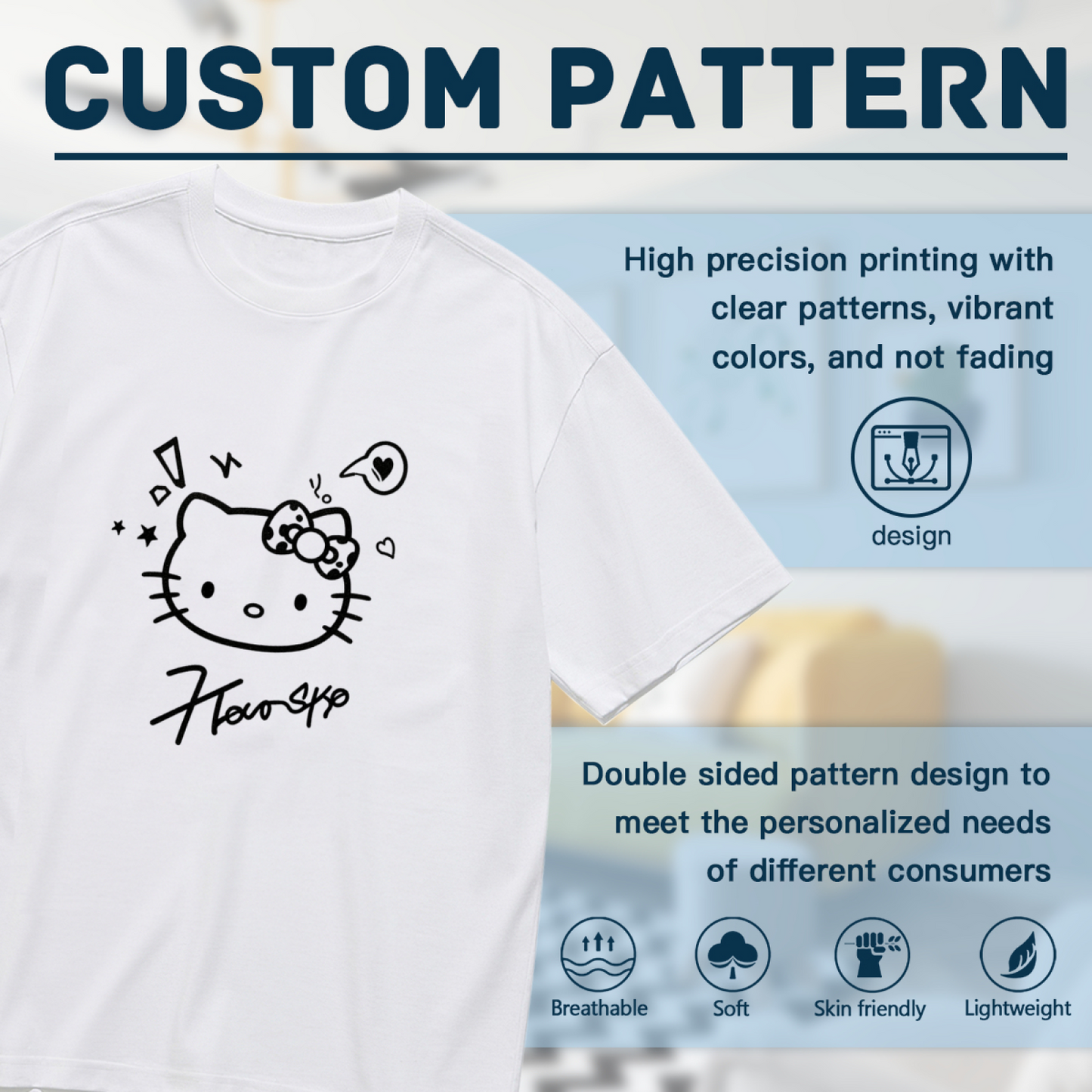 Minimal Sketch Hello Kitty Signature Art Plus?Size Women T?Shirt