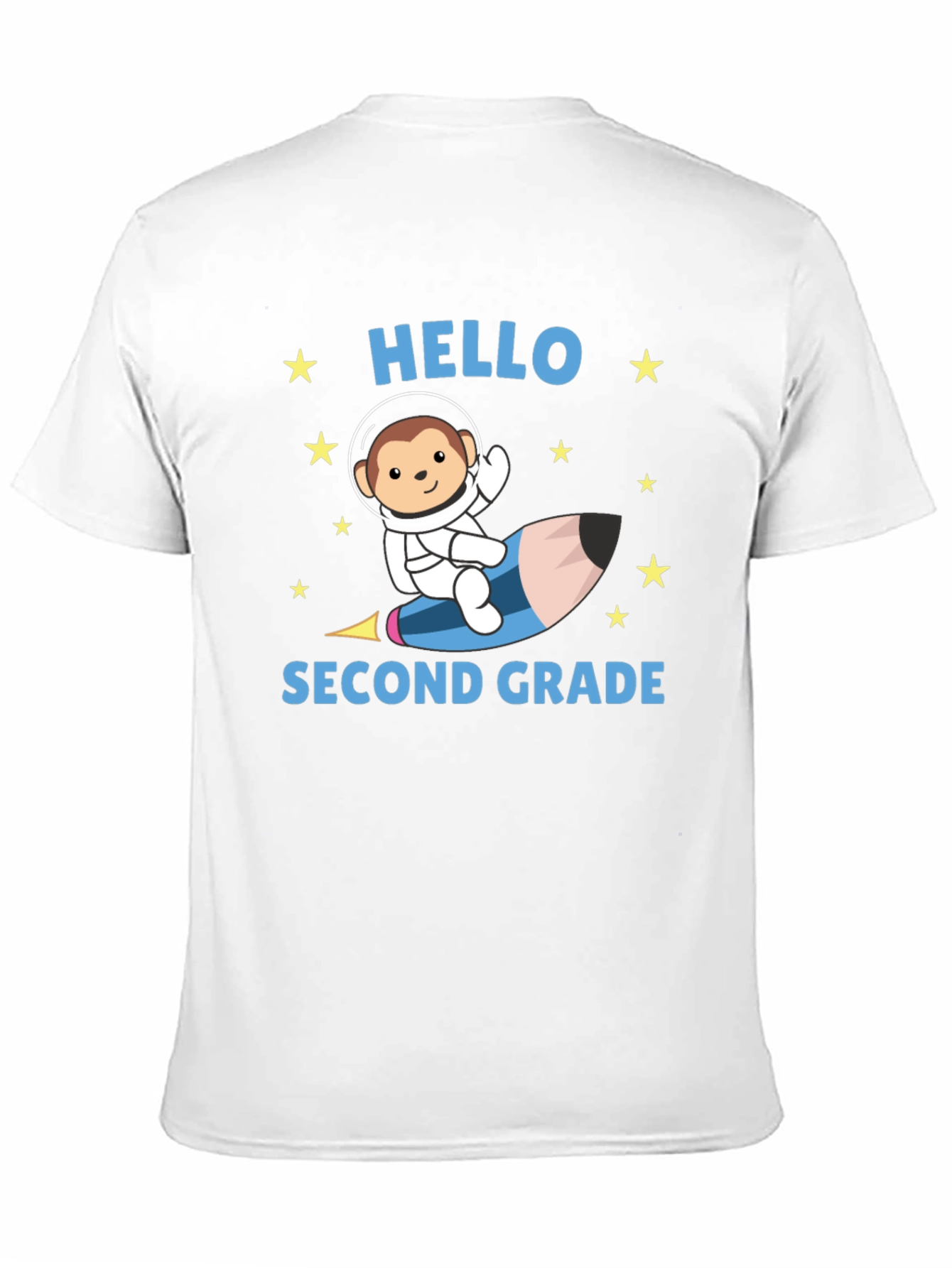 Hello Second Grade T-Shirt - Monkey Astronaut Pencil Rocket