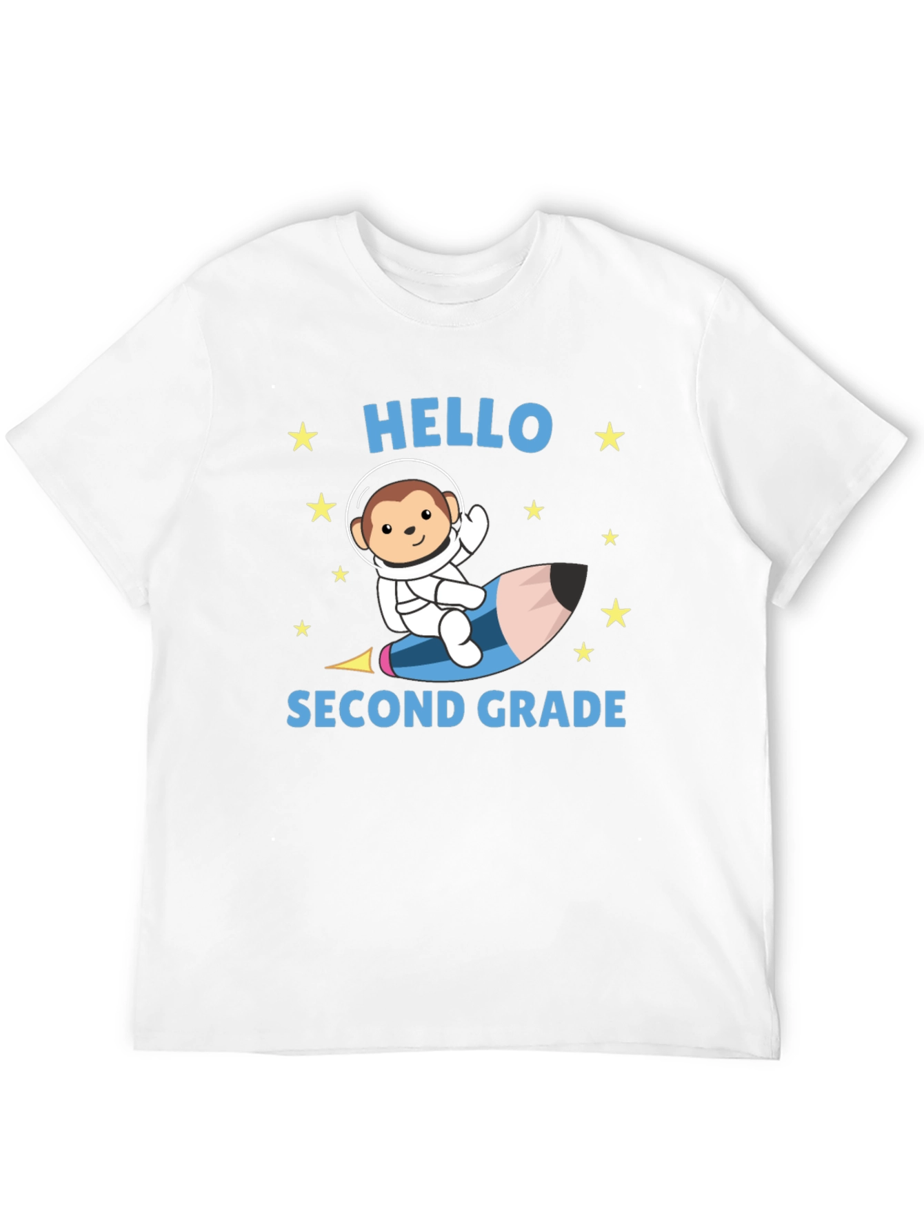Hello Second Grade T-Shirt - Monkey Astronaut Pencil Rocket