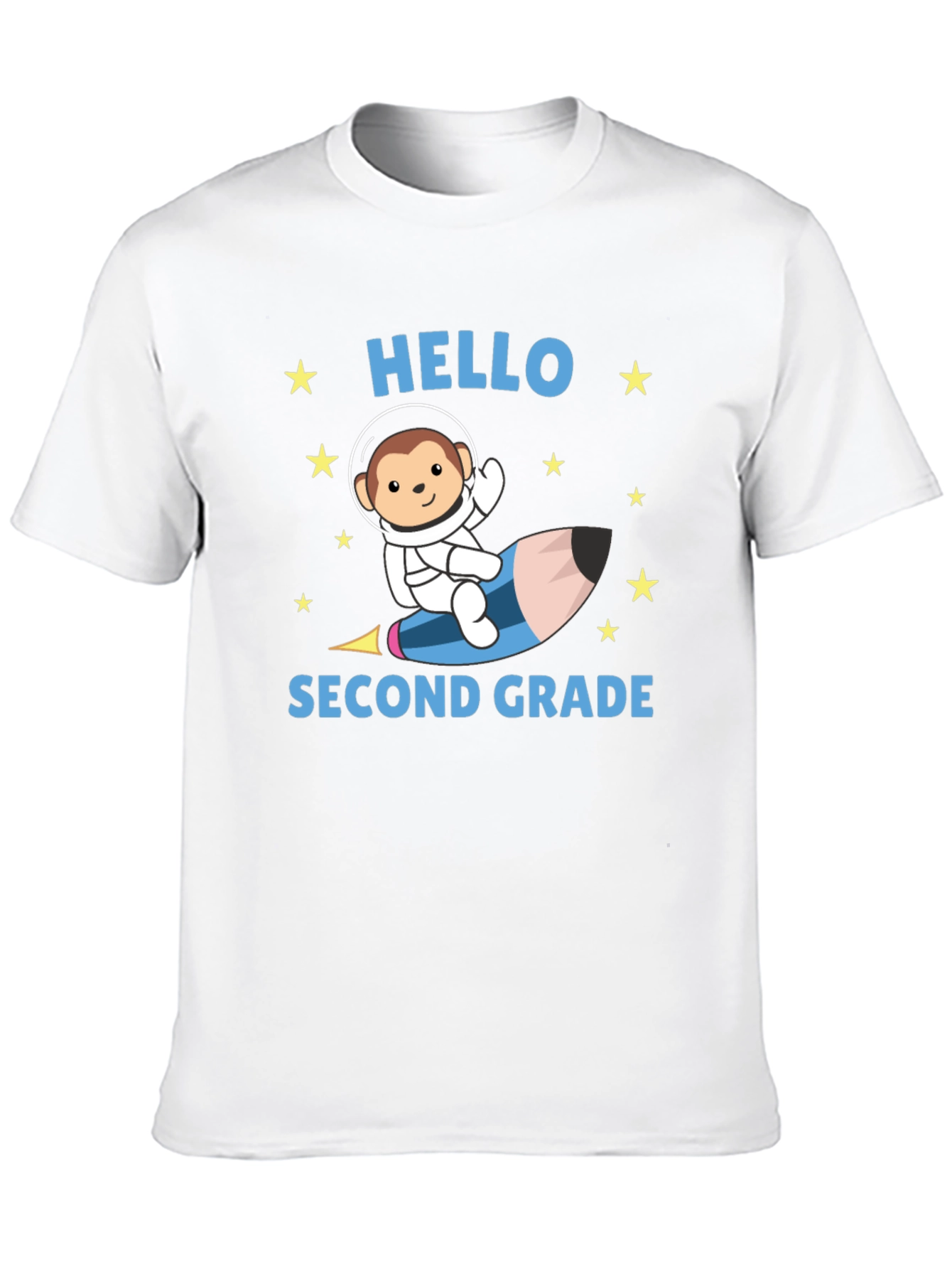 Hello Second Grade T-Shirt - Monkey Astronaut Pencil Rocket