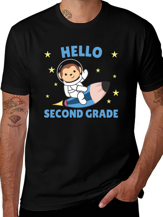 Hello Second Grade T-Shirt - Monkey Astronaut Pencil Rocket