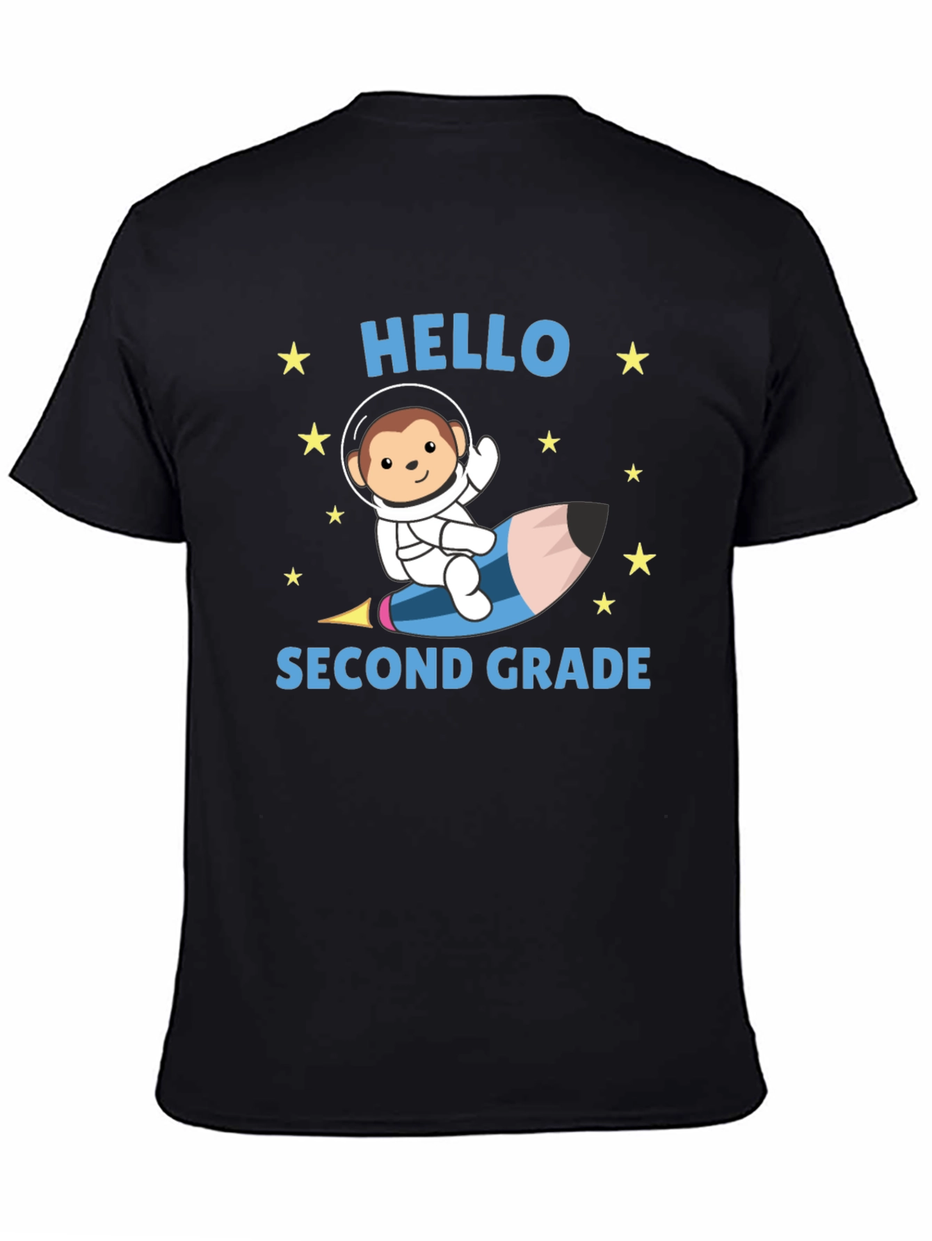 Hello Second Grade T-Shirt - Monkey Astronaut Pencil Rocket