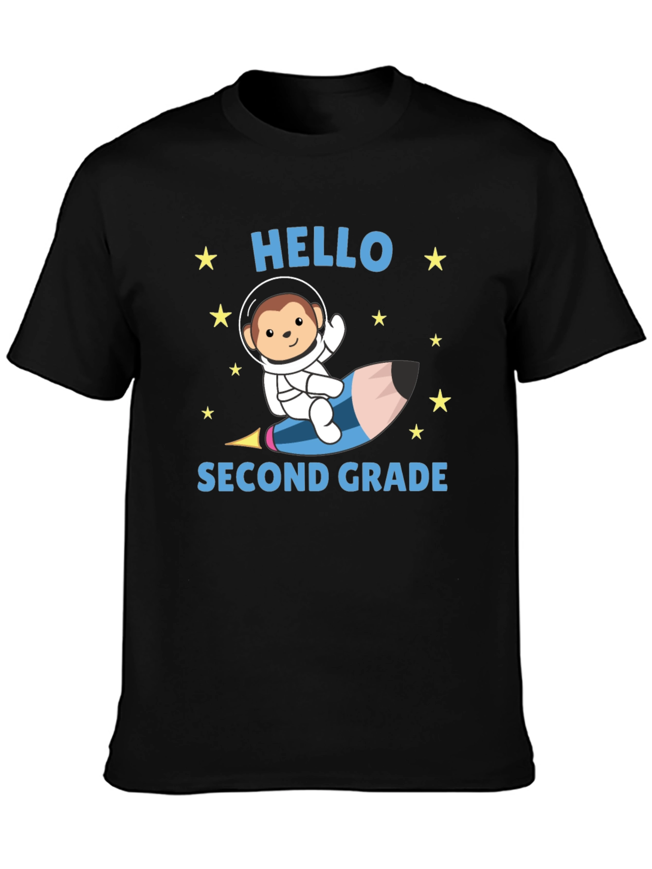 Hello Second Grade T-Shirt - Monkey Astronaut Pencil Rocket