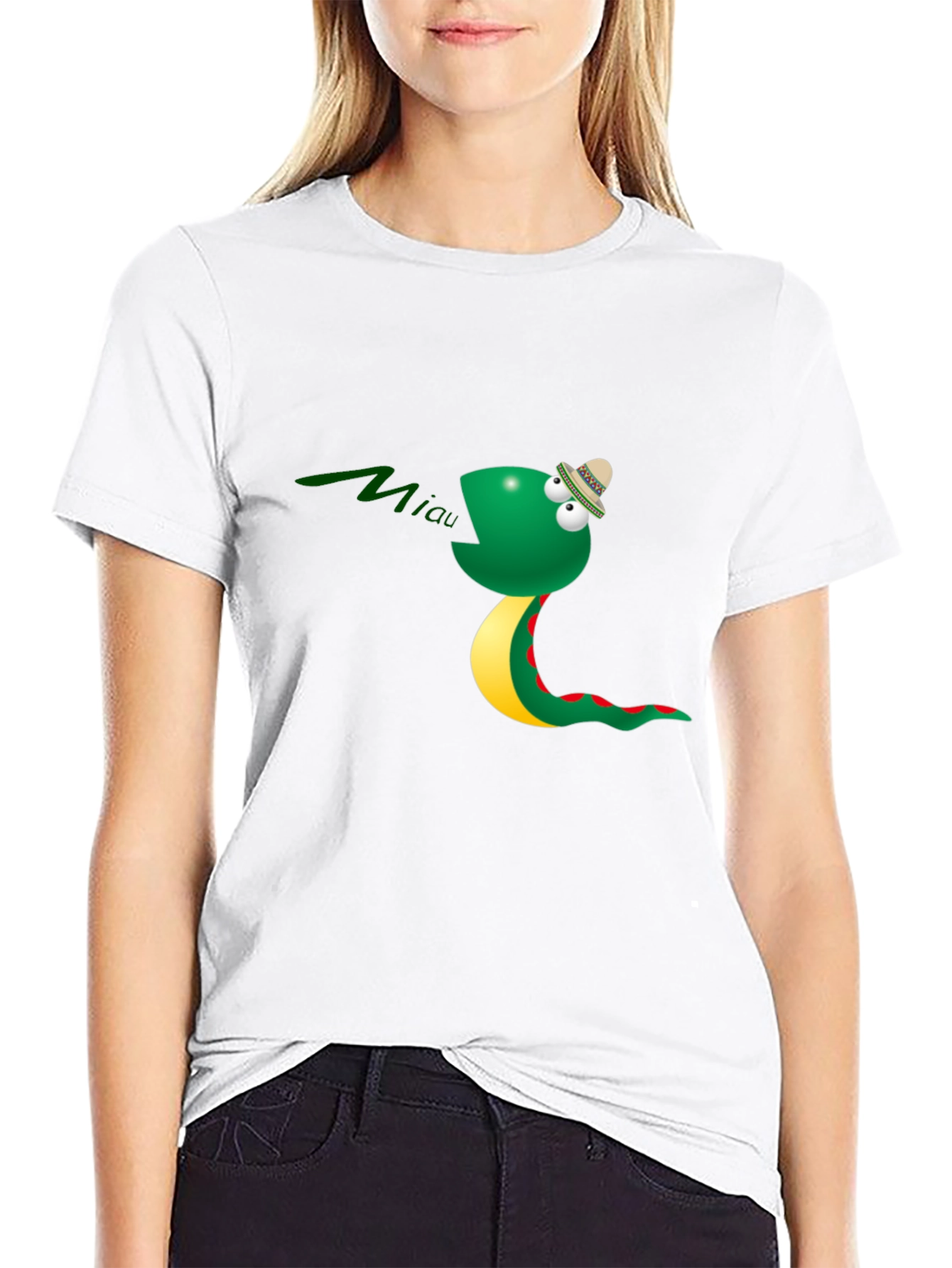 Funny Snake Miaow Black T-Shirt