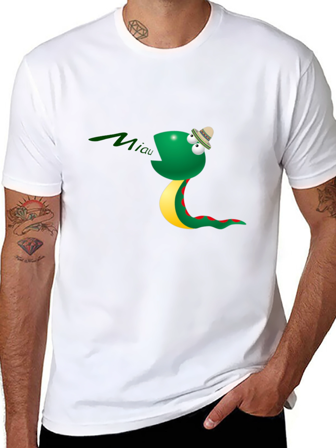 Funny Snake Miaow Black T-Shirt