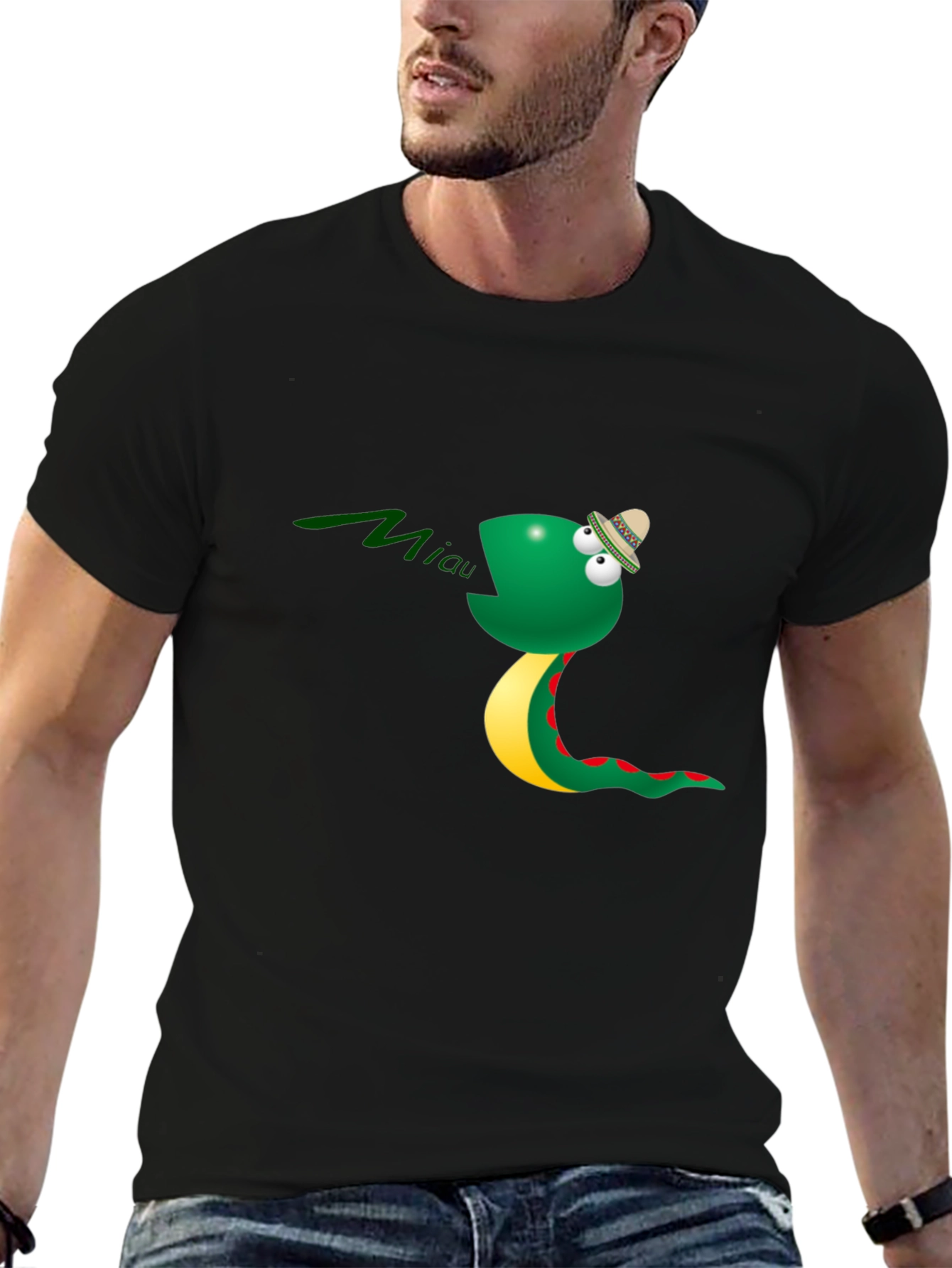 Funny Snake Miaow Black T-Shirt