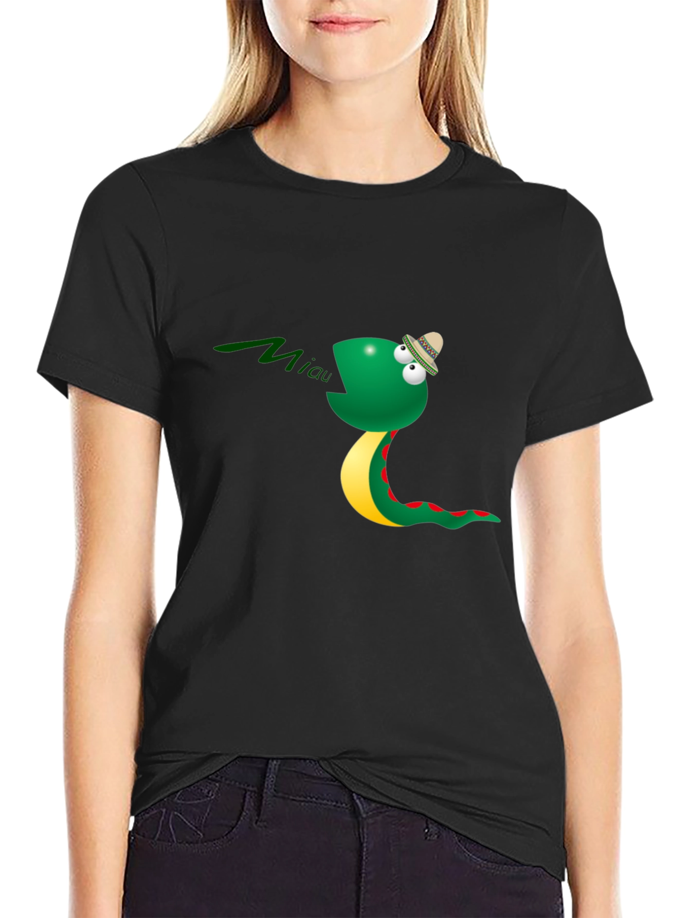 Funny Snake Miaow Black T-Shirt