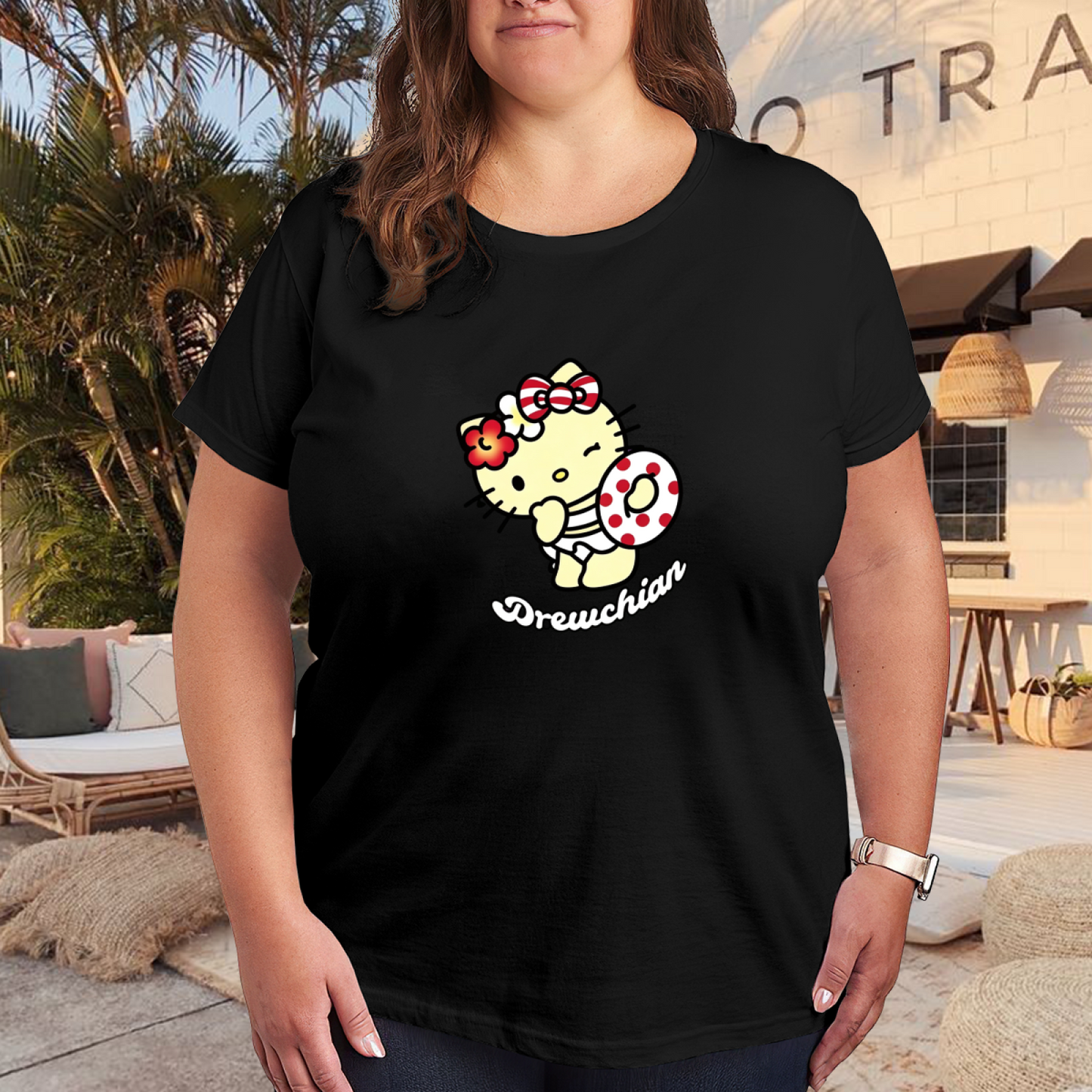 Retro Trendy Pattern Stylish Plus Size Women Casual Tee