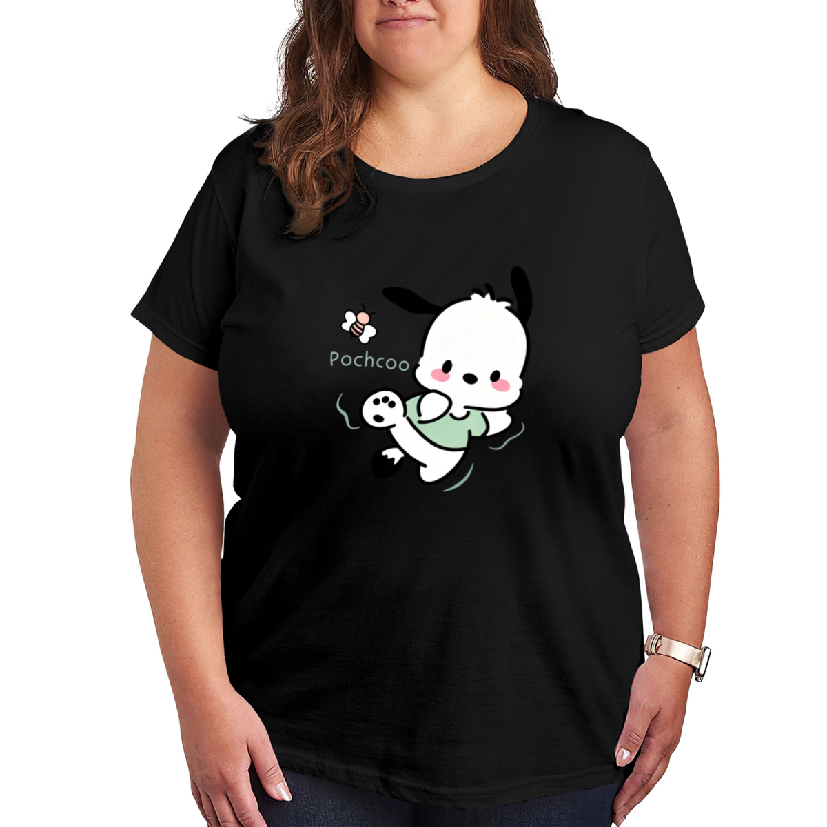 Playful Pochacco With Little Bee Graphic Plus Size Women Daily T?Shirt